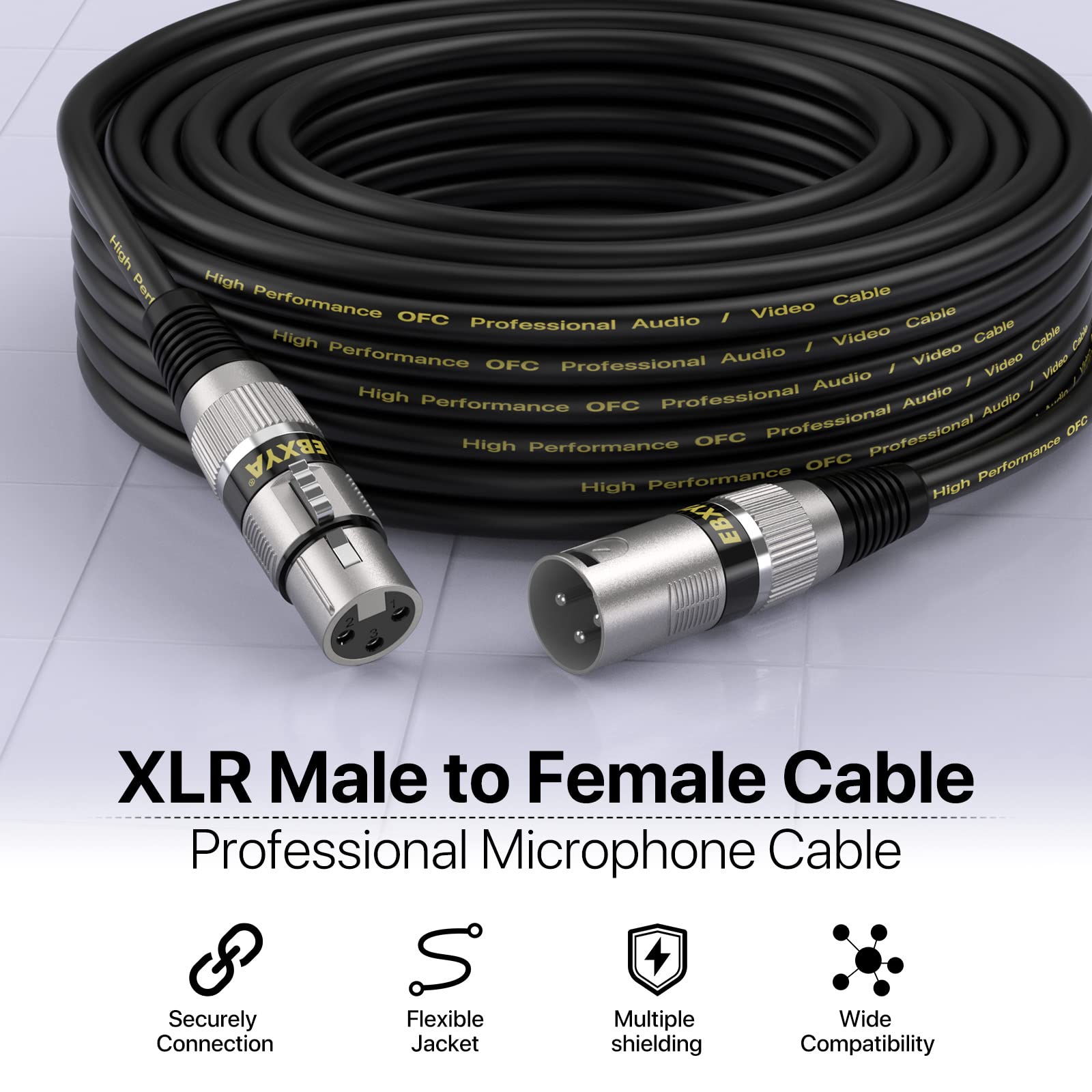 Ebxya Xlr Cables 10Ft 2 Packs   Premium Balanced Microphone Cable With 3 Pin Xlr Male To Female Cable, Black