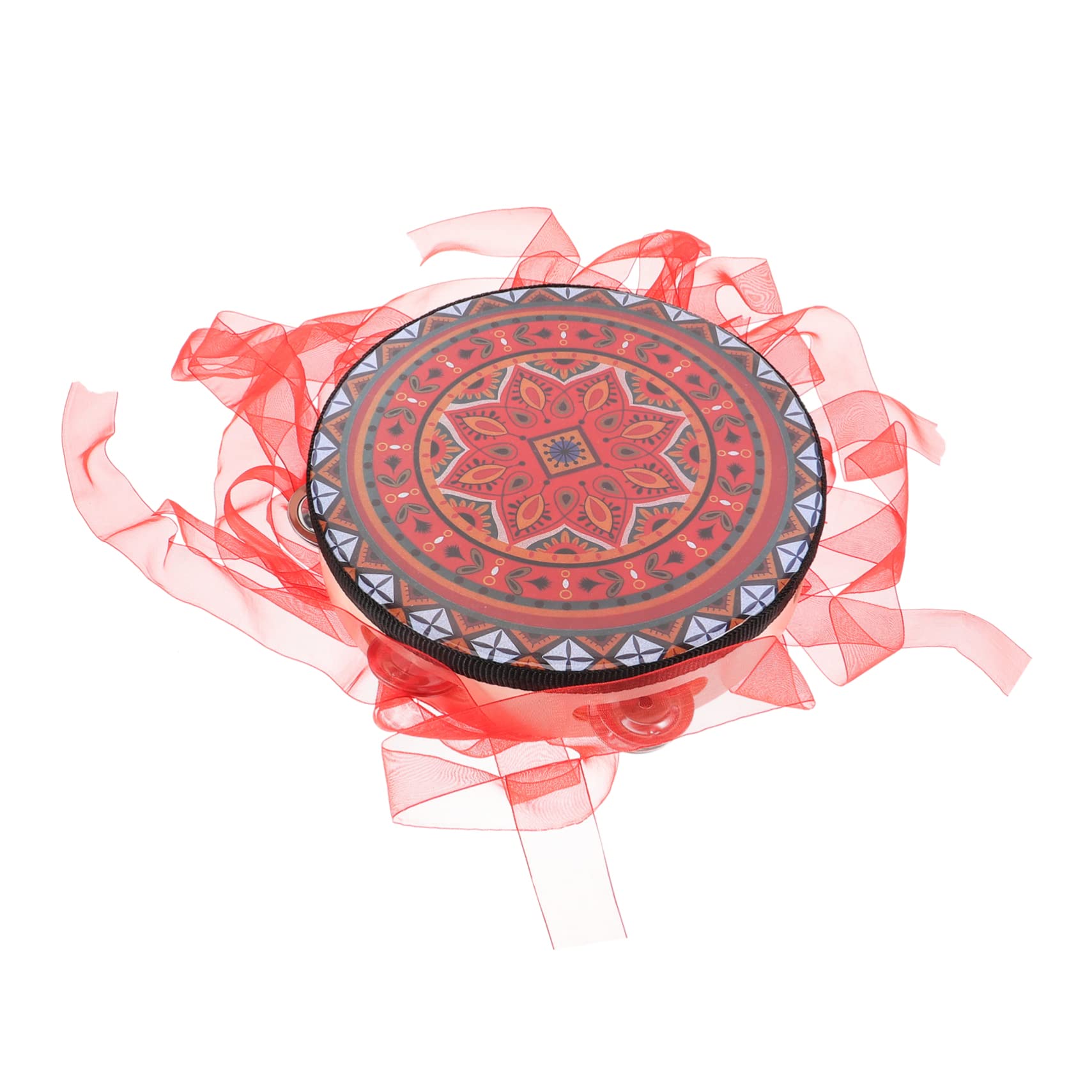 EXCLUZO Streamer Tassel Drum Kids Tambourines Red Metal Child Dunhuang Hanfu