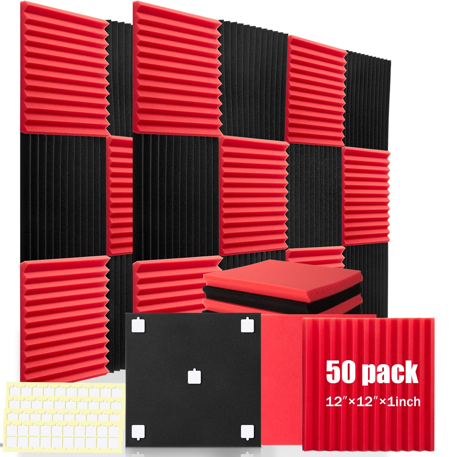 Hwliyutai 50 Pack Acoustic Panels 1 X 12 X 12 Inches   Acoustic Foam Studio Foam Wedges High Density Panels Soundproof Wedges Ch