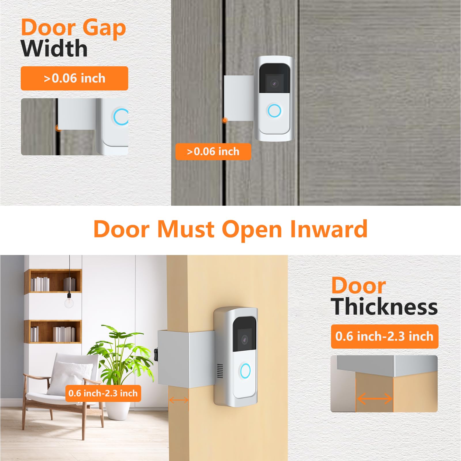 Anti Theft Video Doorbell Mount, Doorbell Door Bracket No Drilling Compatible With Ring Video Doorbell 2/ (2020 Release)/ Batter