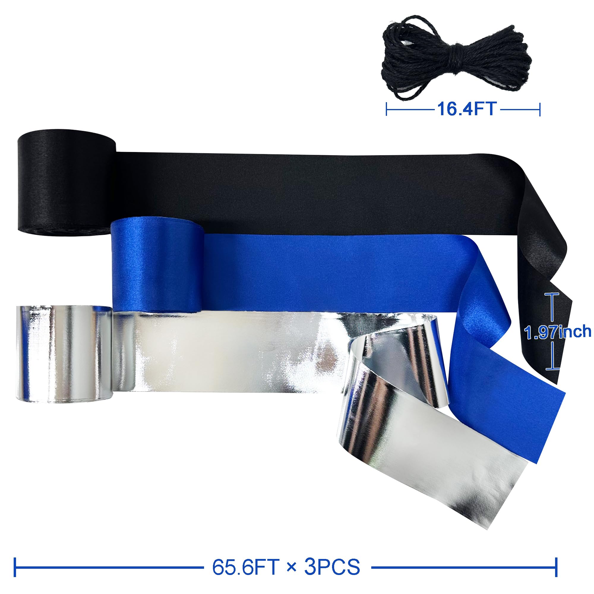 Navy Blue Silver Black Party Decorations Streamer Backdrop 197 Ft  1.97'' Wide Satin Ribbon Fringe Hanging Garland For Birthday