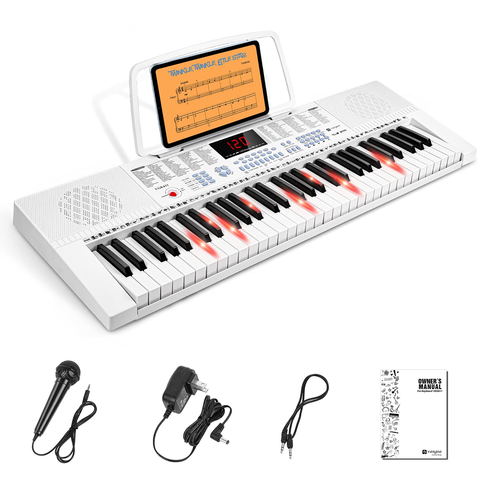 Vangoa VGK611 Electric Keyboard for Beginner, 61 Keys Portable Music Keyboard With Mini Lighted Keys, Electronic Piano for Kids,
