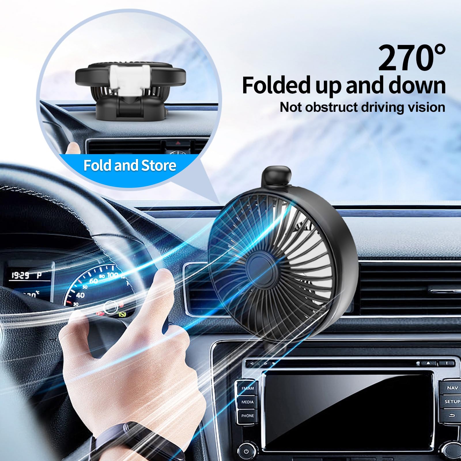 Rainyanunite Car Fan   2024 New Portable Folding Fan With 360 Rotate,Brushless Motor,Strong Wind Air Circulation,Multiple Uses (