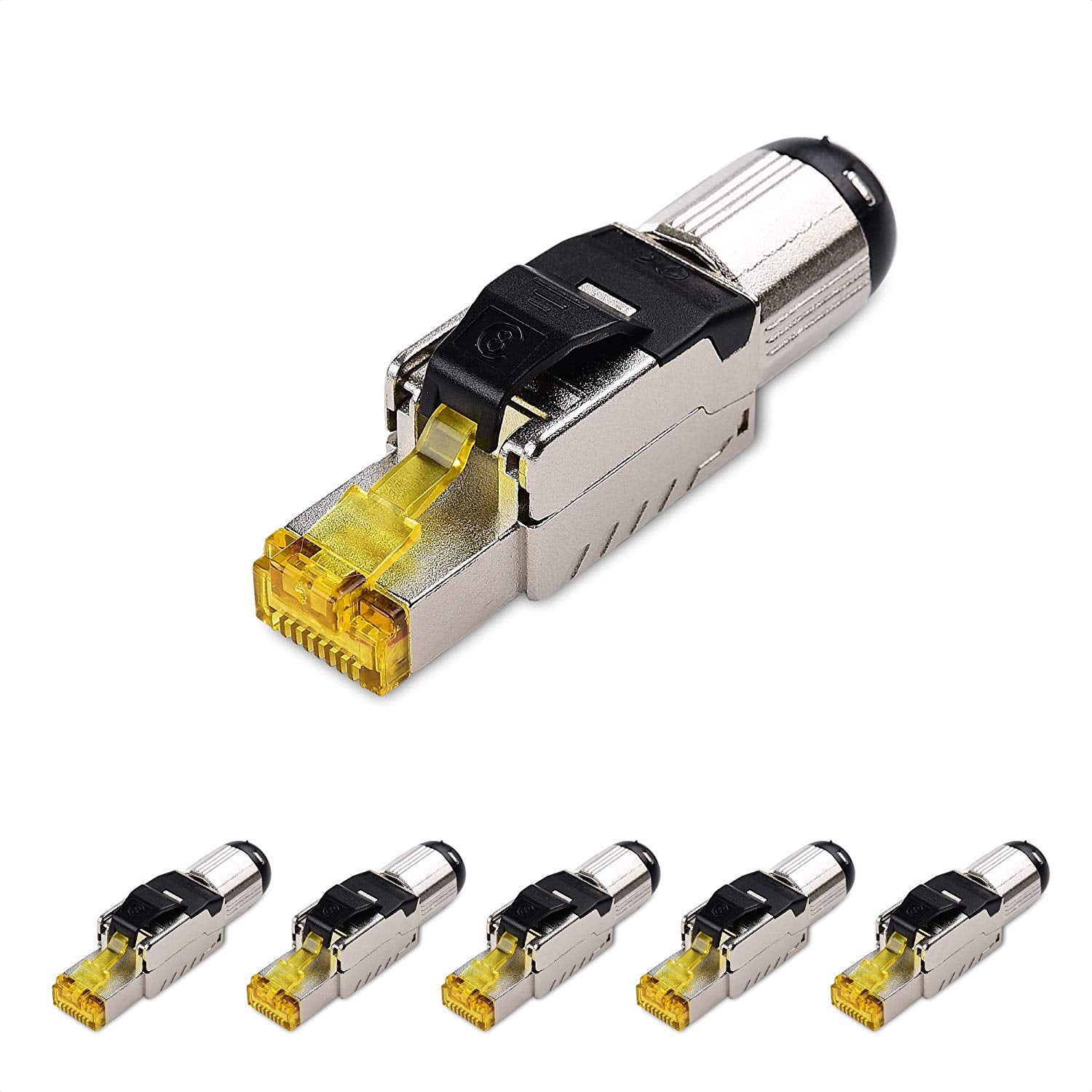 Cable Matters 6 Pack Tool Free Shielded RJ45 Cat 8, Cat8 Field Termination Plug, Cat8 Connector, Cat8 Plug