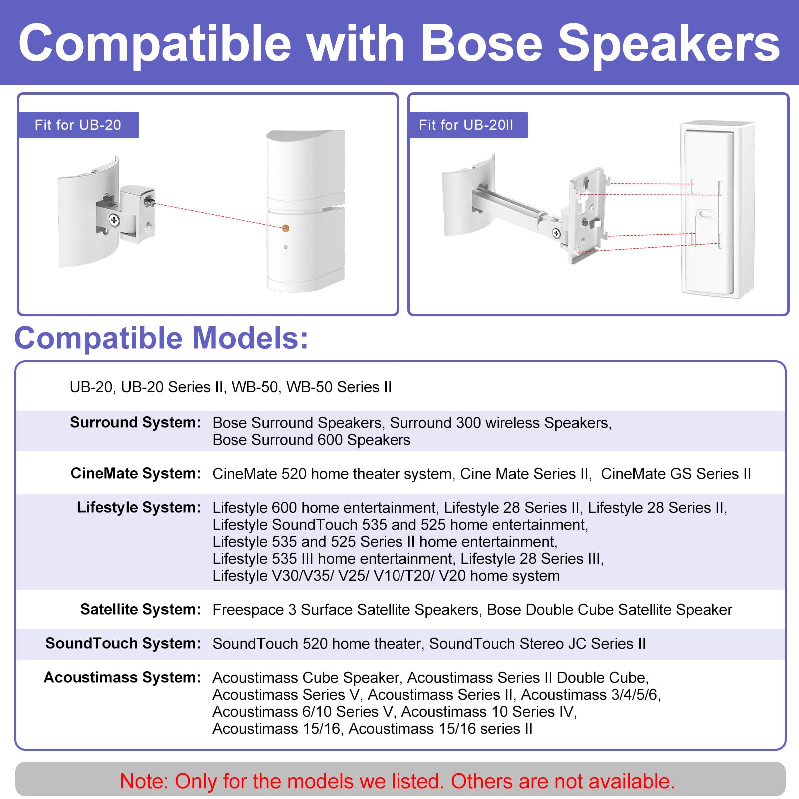 2 Pack Speaker Wall Mount Brackets For Bose Ub 20, Ub 20 Series Ii, Wall Mount Ceiling Bracket For Lifestyle 600 St535 St525 St5