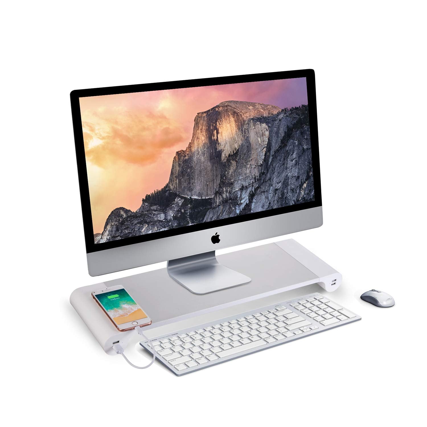 Pg Desktop Monitor Stand With 4 Usb Charging Ports   Convenient Keyboard Organiser And Monitor Raising Stand For Laptops, Tvs, Printers, Fax Machines And Computers   Convenient Desktop Organiser