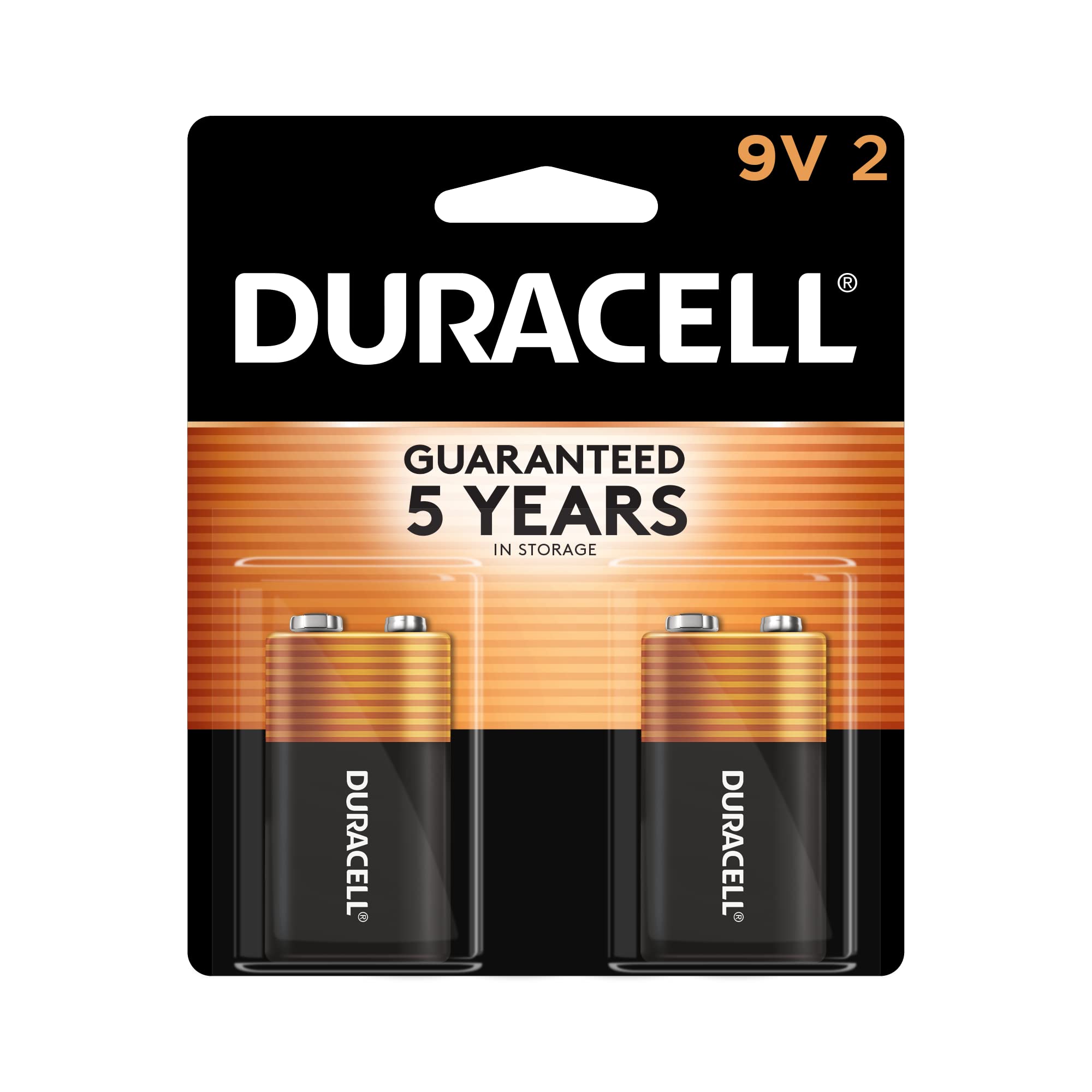 Duracell Coppertop 9V Battery, 2 Count Pack, 9Volt Battery with Longlasting Power, AllPurpose Alkaline 9V Battery for Househo