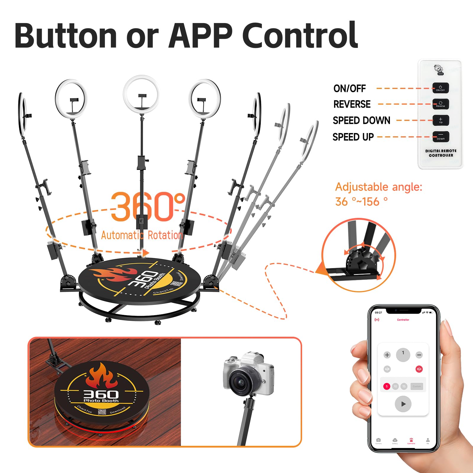 Mwe 360 Photo Booth Machine For Parties With Flight Case,Software App Remote Automatic Slow Motion 360 Spin Camera Booth (22.5In