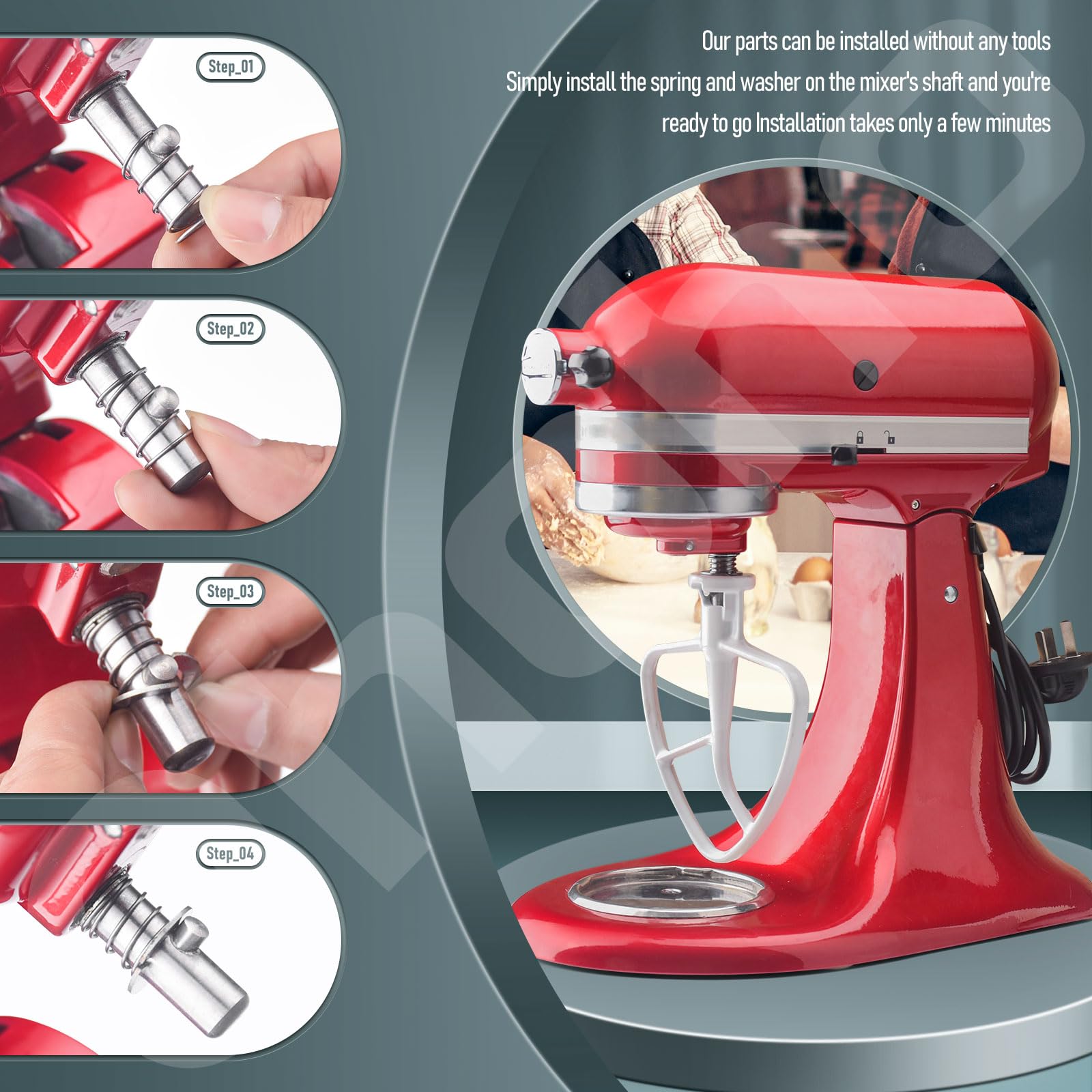 304 Stainless Steel Spring And Washer For Kitchenaid Mixers 3.5 Quarts To 7 Quarts(Excluding Mini Models)Protect And Extend The