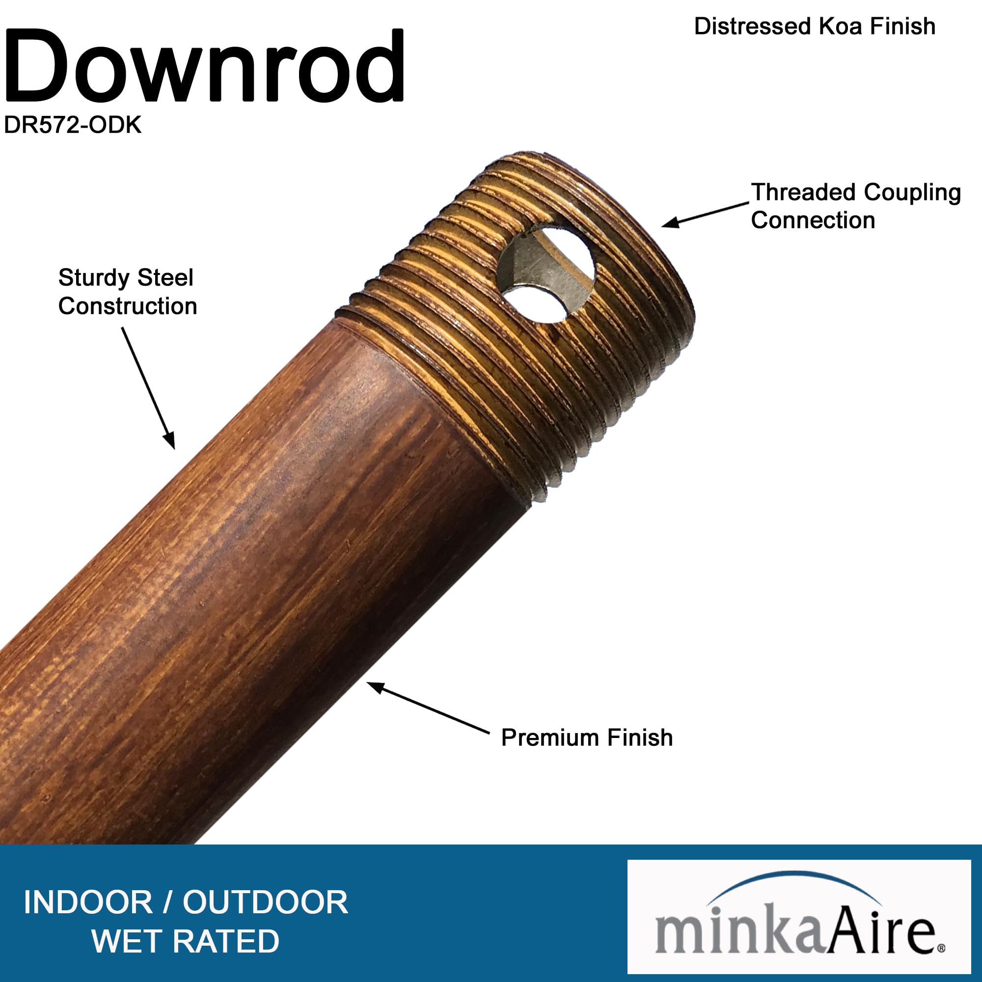Minka-Aire 72 Inch Ceiling Fan Downrod - Distressed Koa - Dr572-Odk