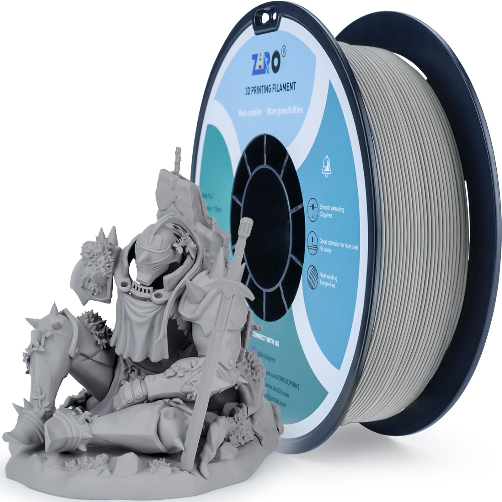 Ziro Matte Pla Filament 175Mm,1Kg 3D Printer Filament,High Toughness Pla,Dimensional Accuracy +  003Mm,Matte Pla Gray