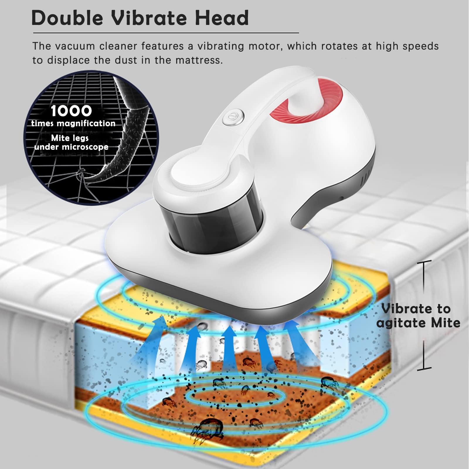 Hersven Mattress Vacuum Cleaner, Uv Bed Cleaner 12Kpa Handheld Upgraded Effectively Clean Up Bed, Pillows, Cloth Sofas, Carpets