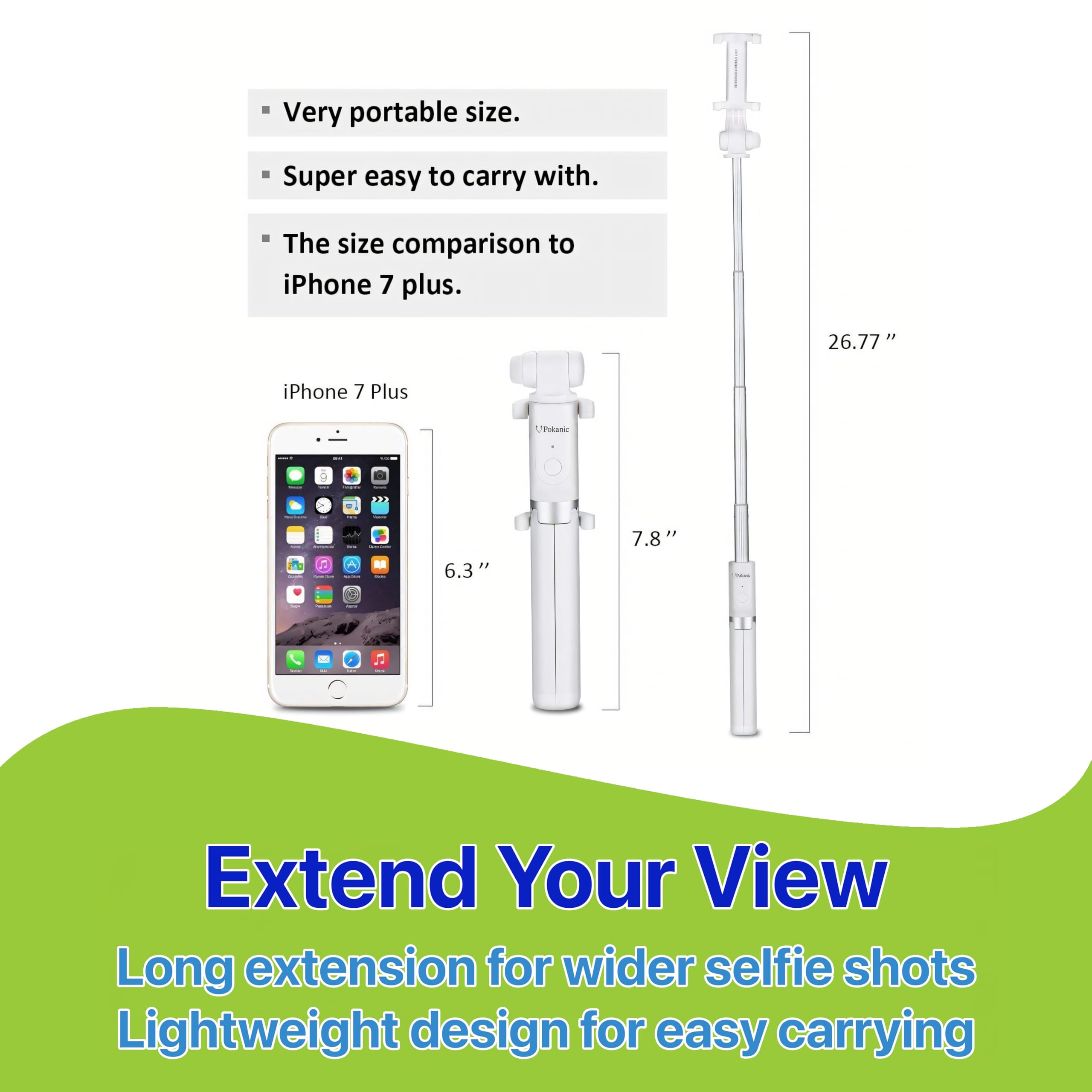 Pokanic Selfie Stick Tripod With Wireless Remote Controller Pouch Extendable Adjustable Stand Mount Light Weight V Log Compatibl