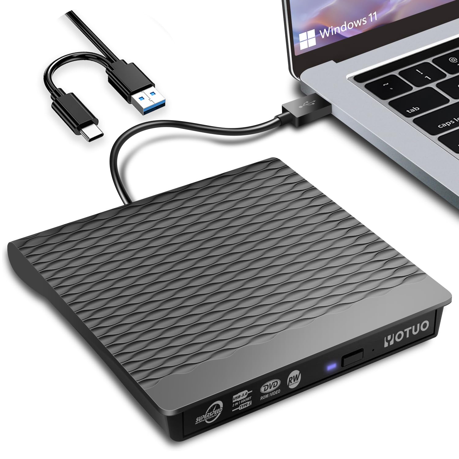 Yotuo External Dvd Drive For Usb 3.0 Type C, Portable Dvd Write Cd Burner Rw Rom Optical Drive Player Reader Disk Disc With Lapt
