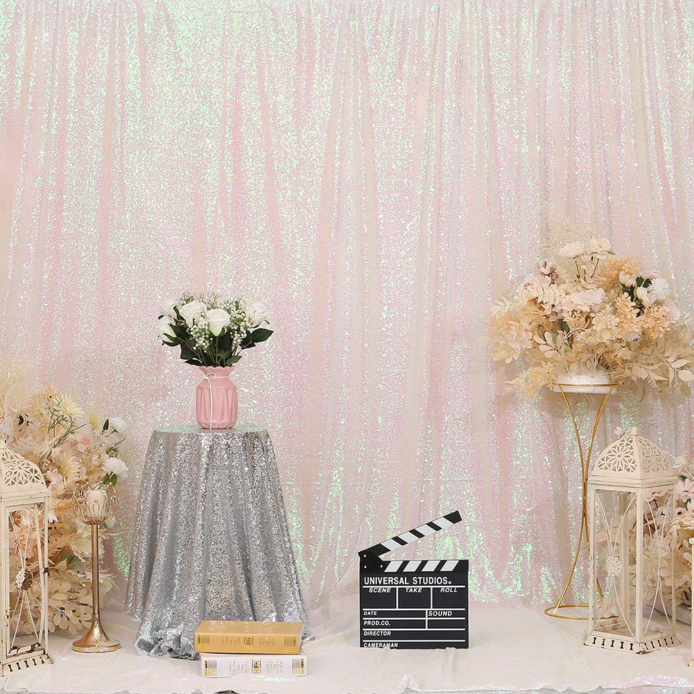 Eternal Beauty Iridescent Sequin Wedding Backdrop Photography Background Party Curtain, 5Ft X 7Ft