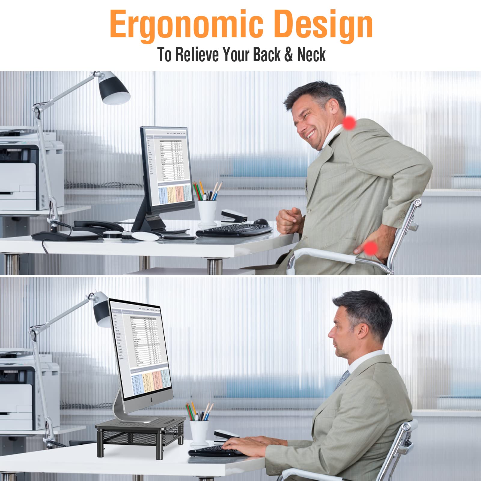 Elived 2 Pack Monitor Stand Riser With Drawer, 3 Height Adjustable With Larger Storage Space For Home And Office Supplies, Metal