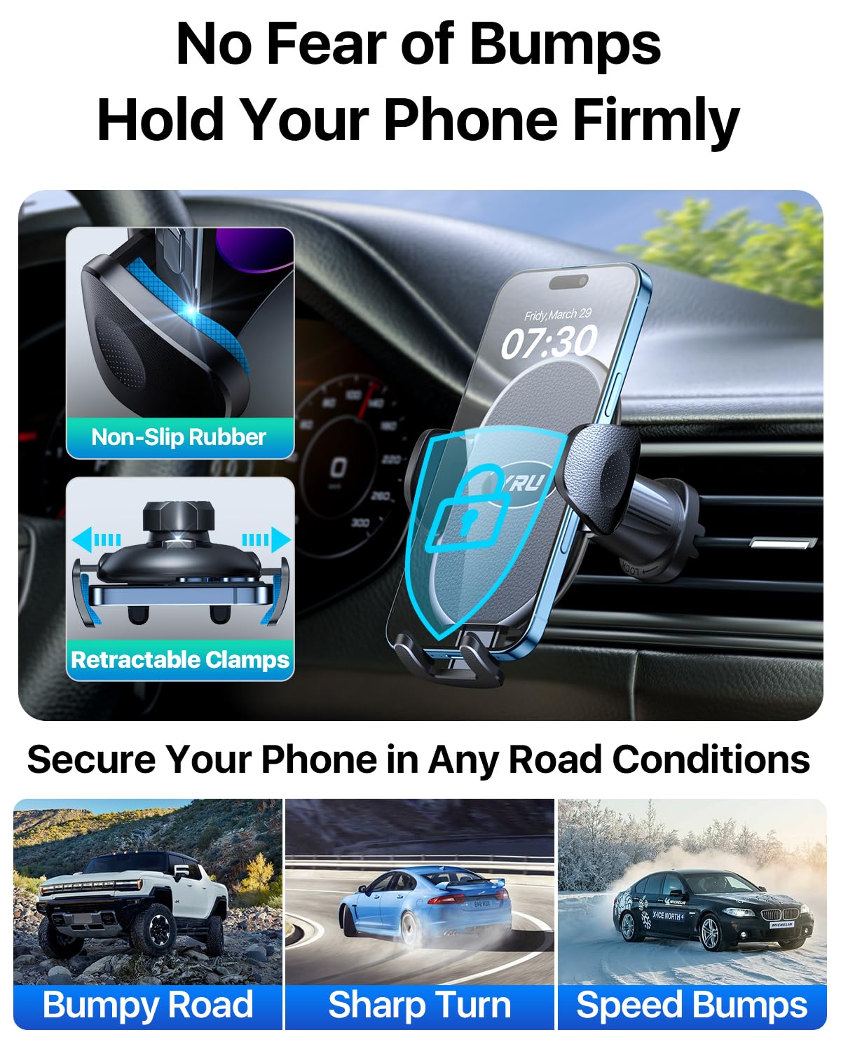 Yru Car Phone Holder [2025 Upgraded Metal Hook Clip], Phone Holders For Your Car [No Fear Of Bumps] Air Vent Phone Mount Widely