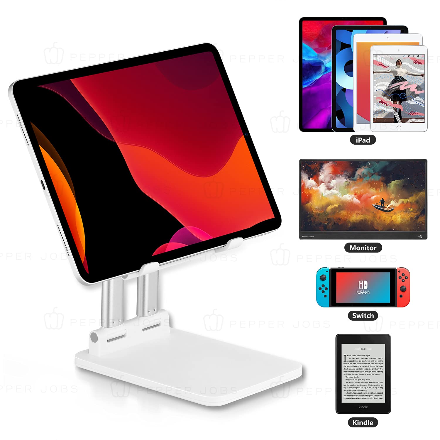 Pepper Jobs Tablet Stand, Portable Monitor Stand 6.69 * 4.72'' Wide, Dual Tube Foldable & Adjustable, Ipad Stand Compatible With
