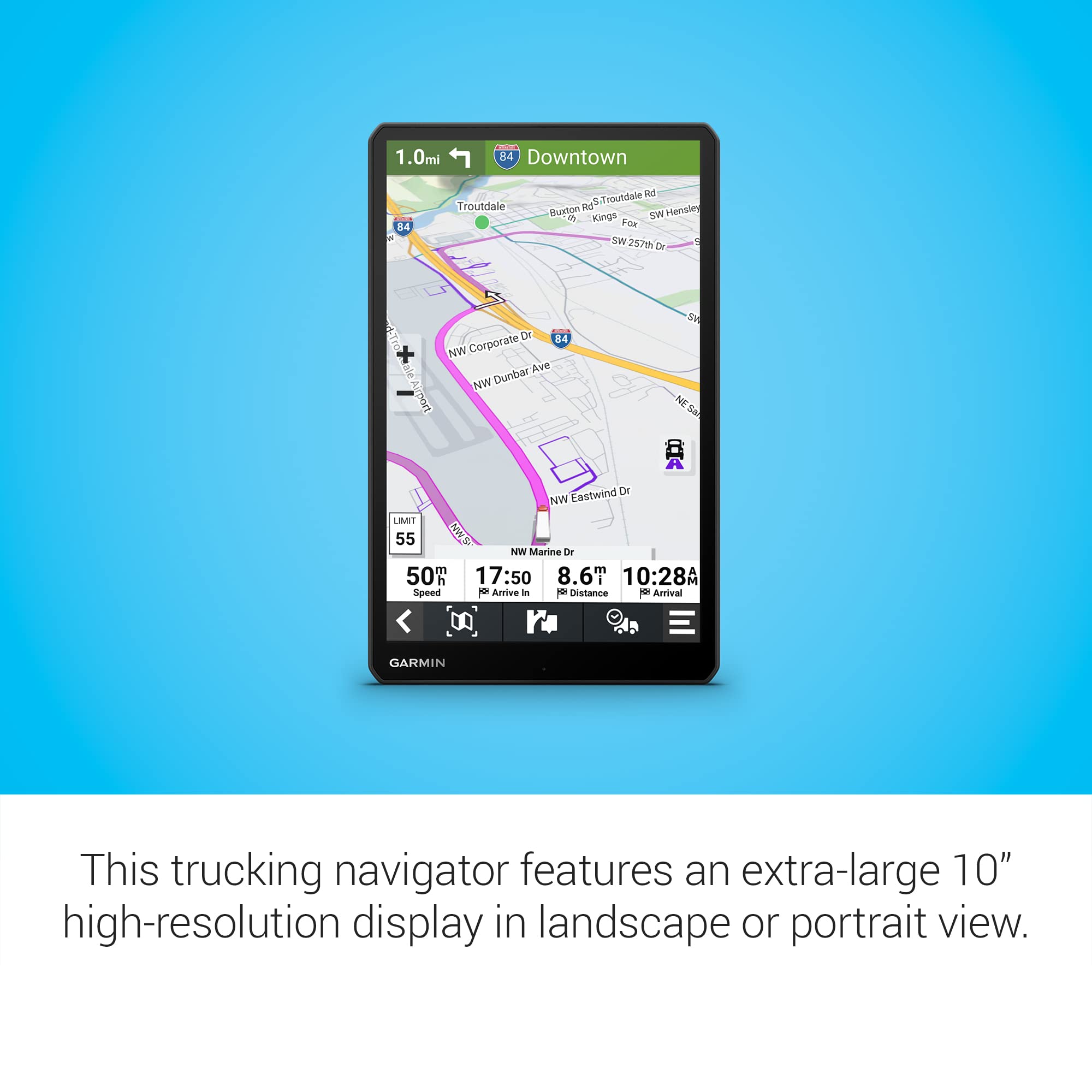 Garmin Dezl Otr1010, Extra Large, Easy To Read 10    Gps Truck Navigator, Custom Truck Routing, High Resolution Birdseye Satelli