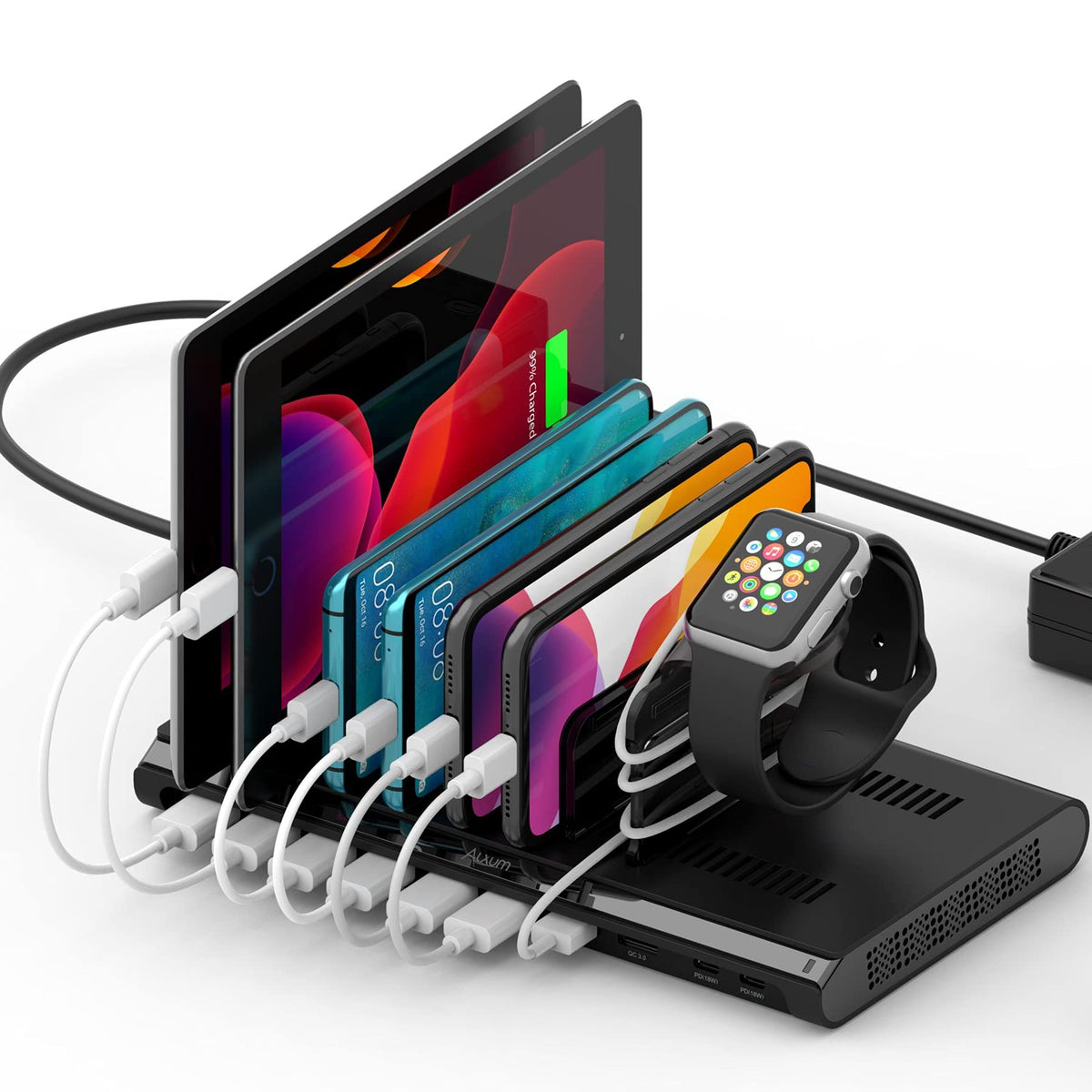 Alxum 96W 10 Port Usb Charging Station For Multiple Devices, Multi Charging Station With Usb A And Qc 3.0, 2 Usb C Fast Charging