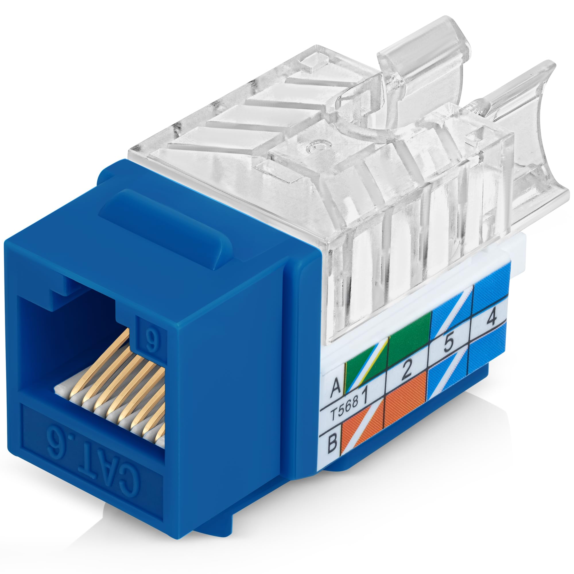 Everest Media Solutions 45 Angled Cat6 Keystone Jack In Blue   Slim Profile Rj45 Ethernet Connector   Compatible With 45 Angled