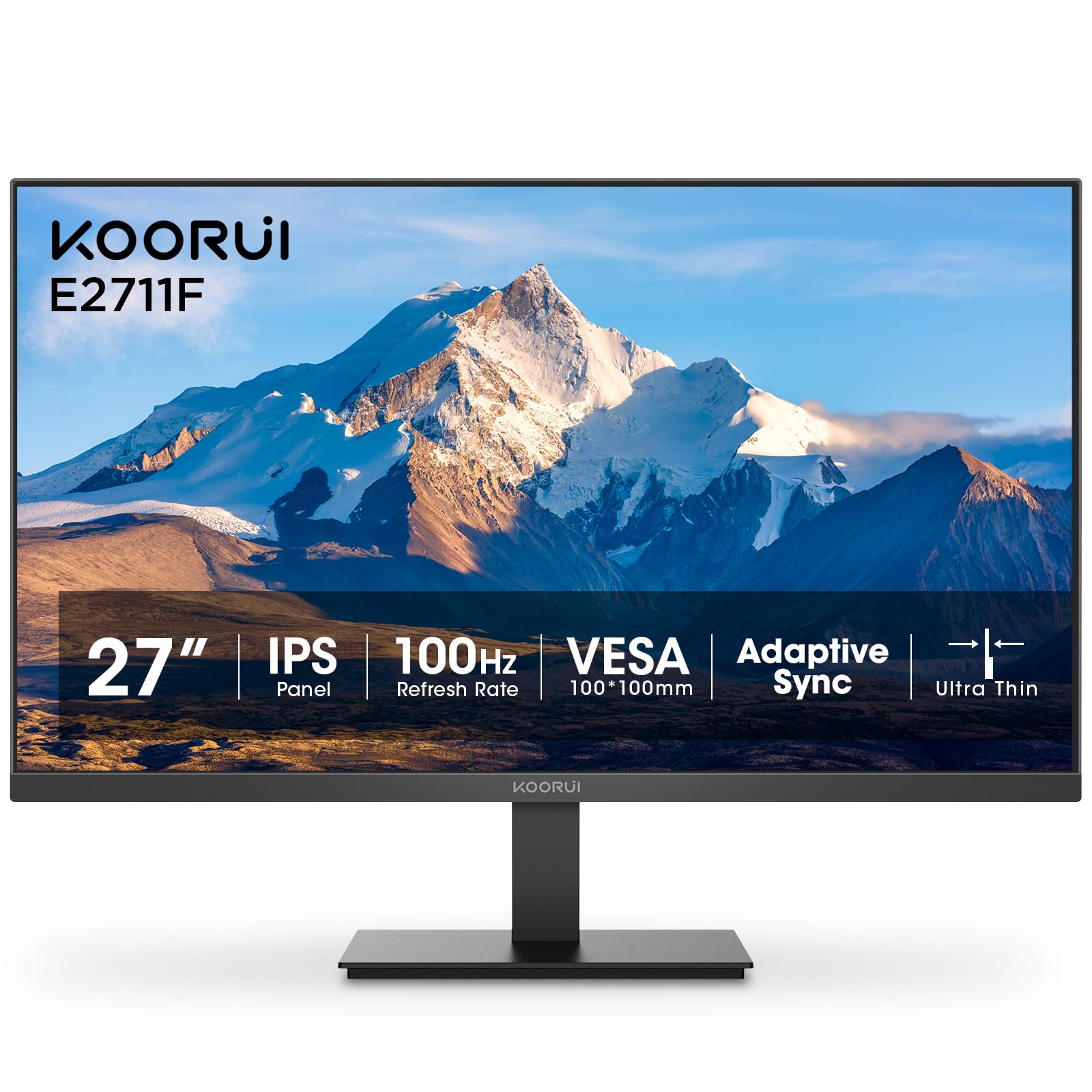 KOORUI 27 Inch Monitor, Full HD 1080P 100Hz Computer Monitor, IPS Display, HDMI, VGA, 4ms Response Time, 100 x 100 mm VESA Mount