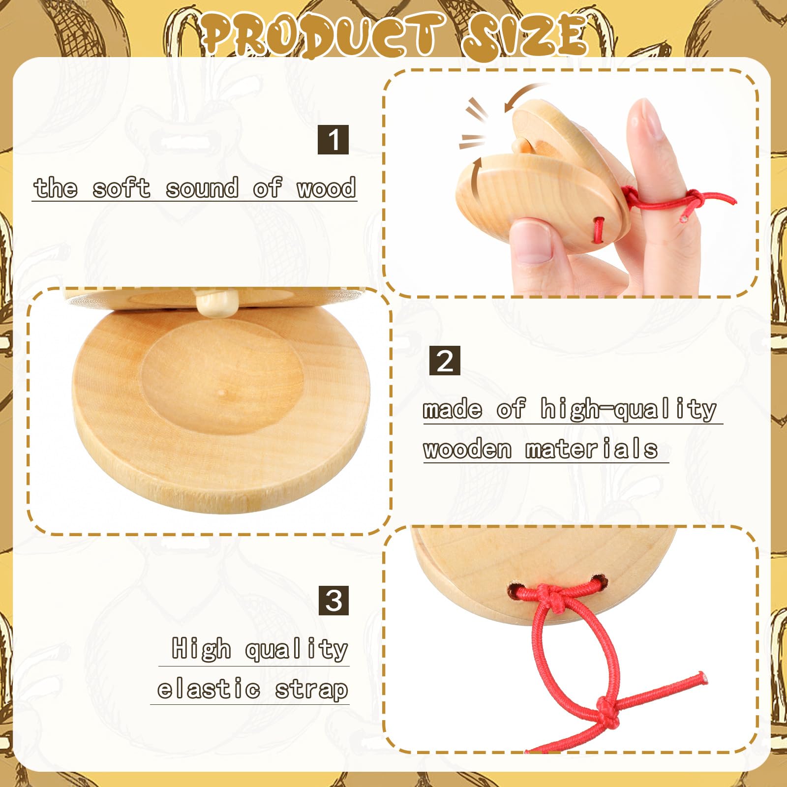 Boao 24 Pcs Castanets Musical Instrument Wooden Hand Finger Clap Board Educational Percussion Diy Music Instrument Rhythm Castan