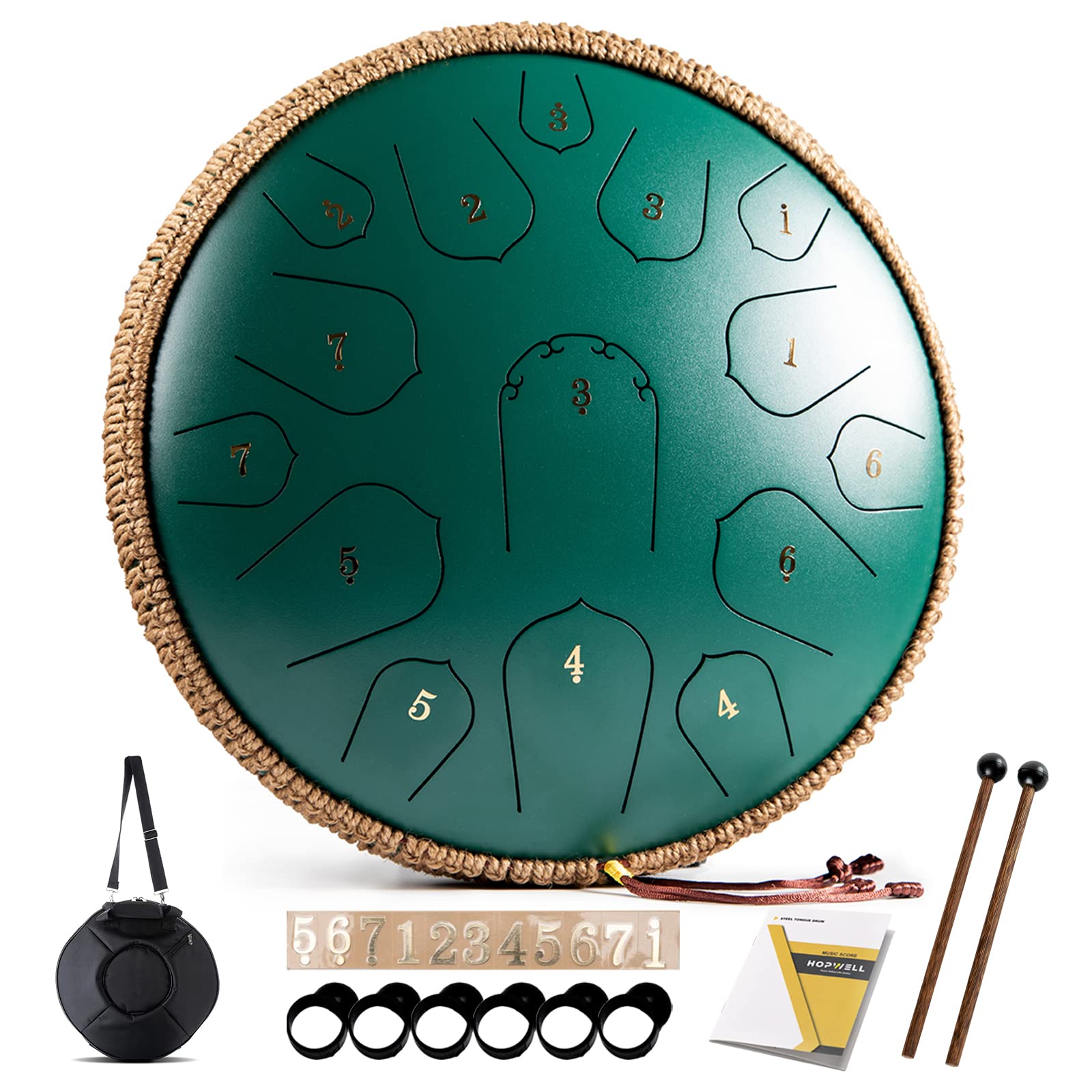 Steel Tongue Drum   Hopwell 15 Note 14 Inch Tongue Drum   Hand Pan Drums With Music Book, Steel Handpan Drum Mallets And Carry B