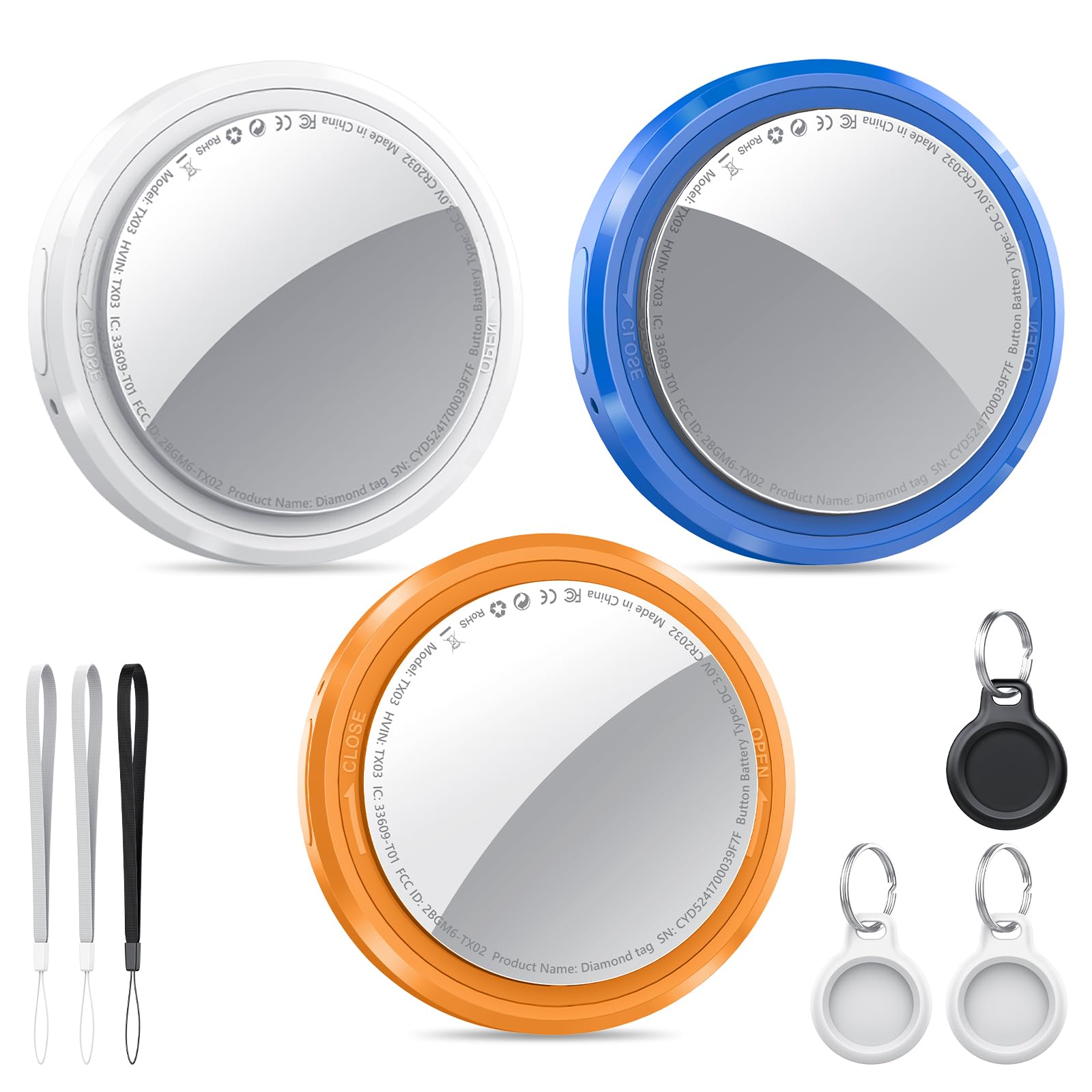 Tracker Tags-3 Pack, Bluetooth 5.3 Tracker Work with Apple Find My (iOS Only), Smart Tag with Protective Case/Keychain/Lanyard, 