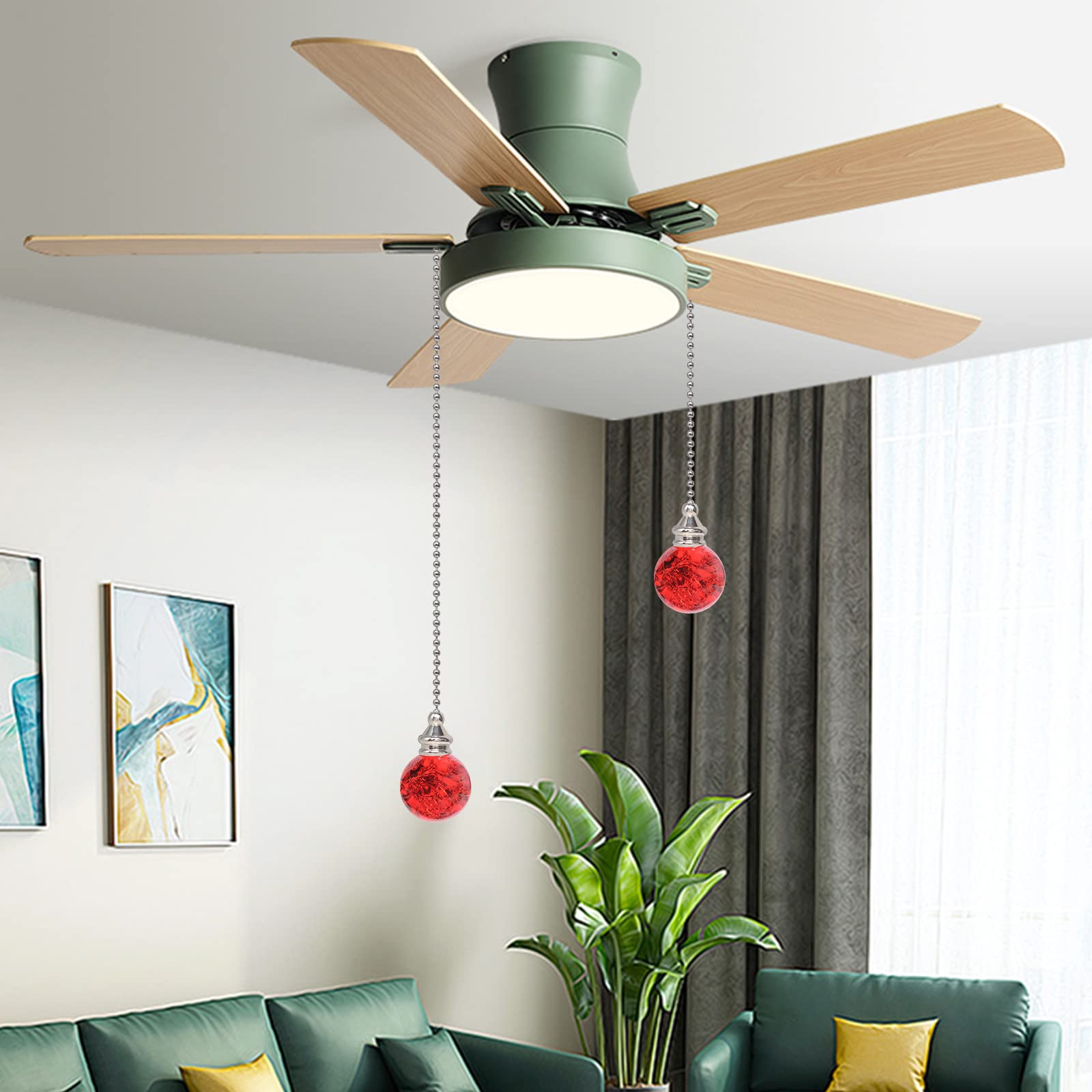 2Pcs Red Pull Chain Crystal Glass Ice Cracked Ball Pull Chain For Ceiling Fan Light Decoration 50Cm Extension Chain