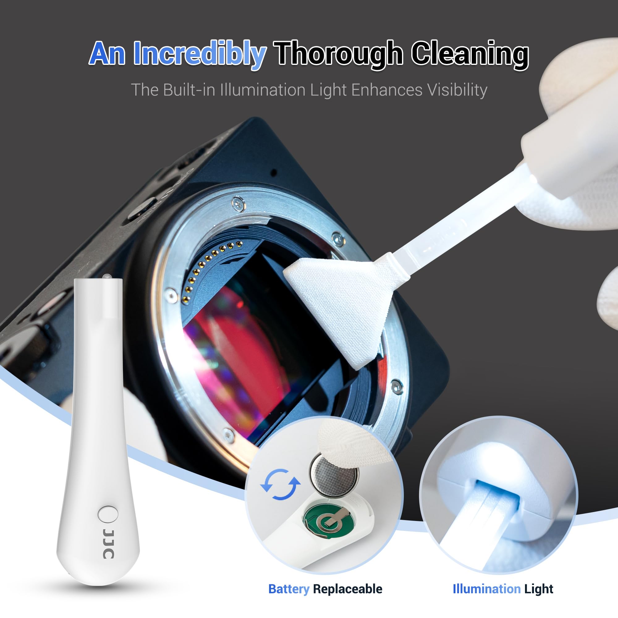 Upgraded Camera Sensor Cleanning Kit With Bright Built In Light Cleaner Handle & 10Pcs 24Mm Full Frame Sensor Cleaning Swabs & S