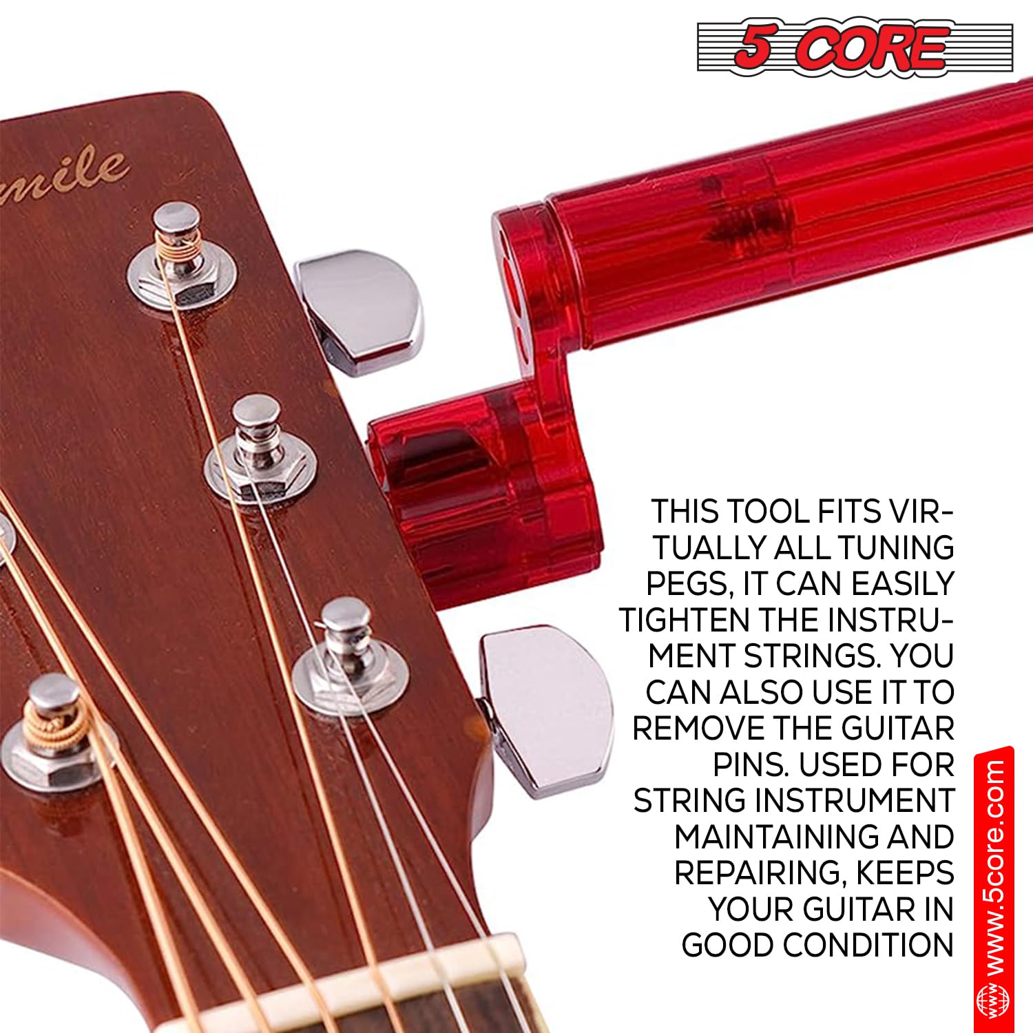 5 Core Guitar String Winder 5 Pcs Professional Guitars Tools Peg Winder With Bridge Pin Remover Red - Sw S Red 6Pcs