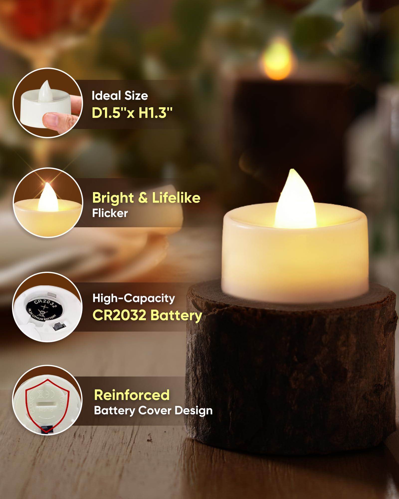 Homemory 12 Pack Timer Flameless Candles, Tea Lights Candles Battery Operated With 6H Timer, Led Tealight Candles Votive Candles