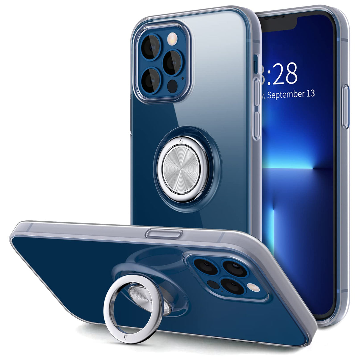 Hython For Iphone 13 Pro Case With Ring Stand [360 Rotatable Ring Holder Magnetic Kickstand] [Support Car Mount] Transparent Sof