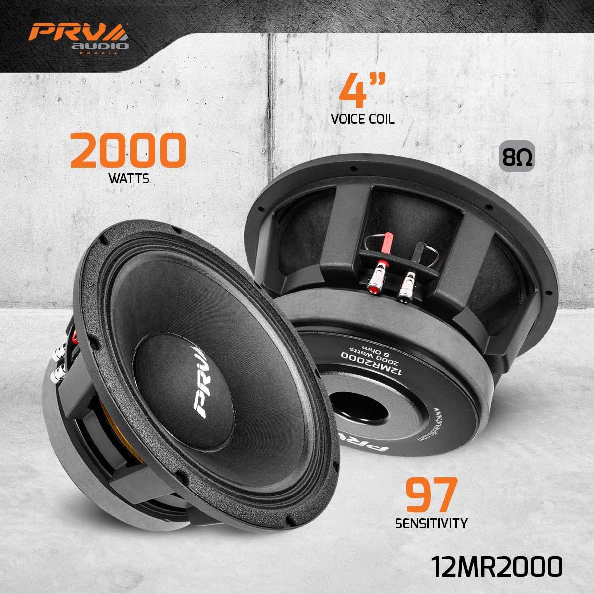 PRV AUDIO 12MR2000 12 Inch Midrange Speaker, 8 Ohm, 2000 Watts, Black, Aluminum Voice Coil for Pro Audio Systems