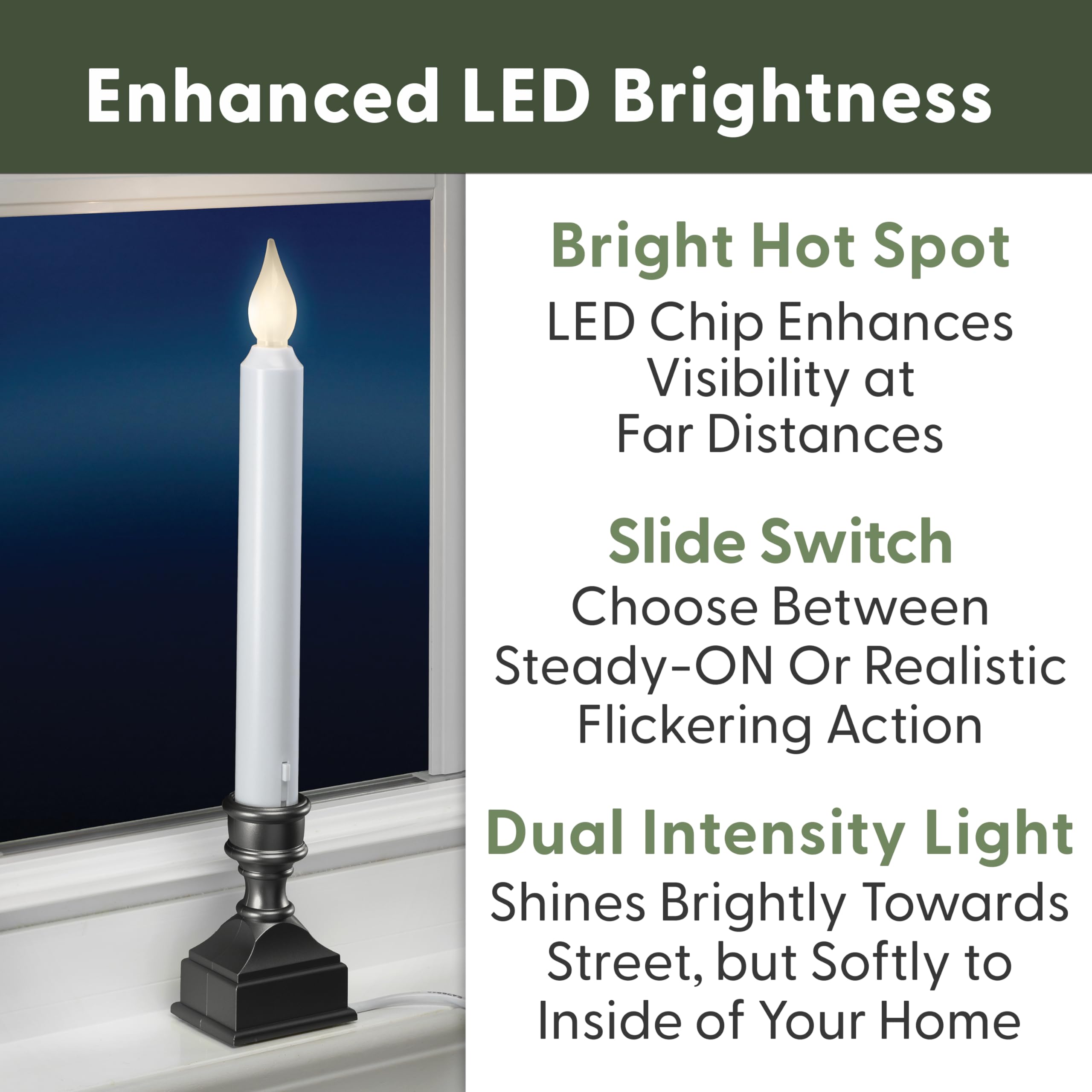 612 Vermont Led Electric Window Candles With Bright Hot Spot, Sensor Dusk To Dawn, Flicker Flame Or Steady On, Usb Low Voltage A