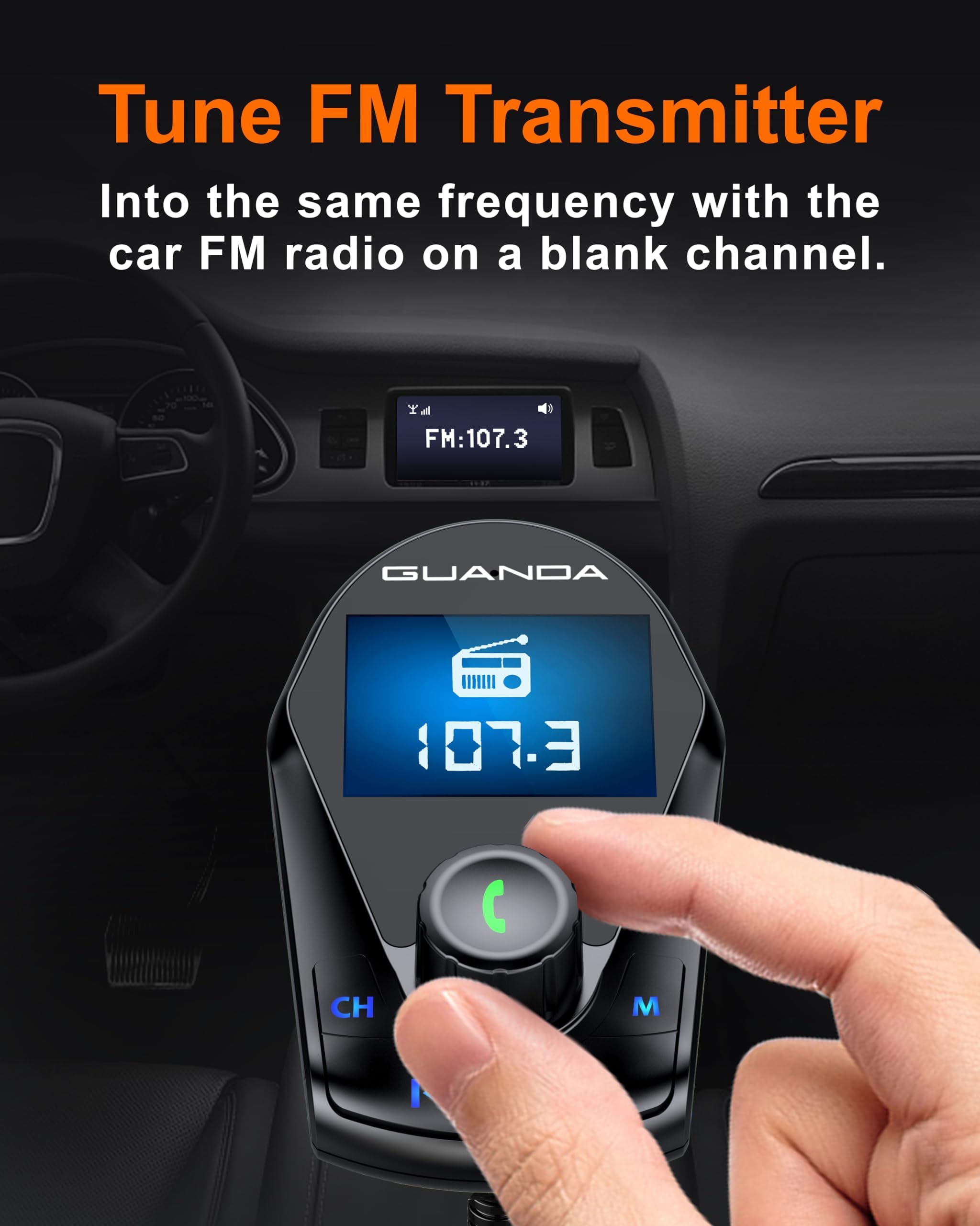 Bluetooth Transmitter Car Bluetooth Adapter, Fm Transmitter Wireless Radio Adapter Kit 1.44'' Display, Mp3 Music Player, Pd 30W