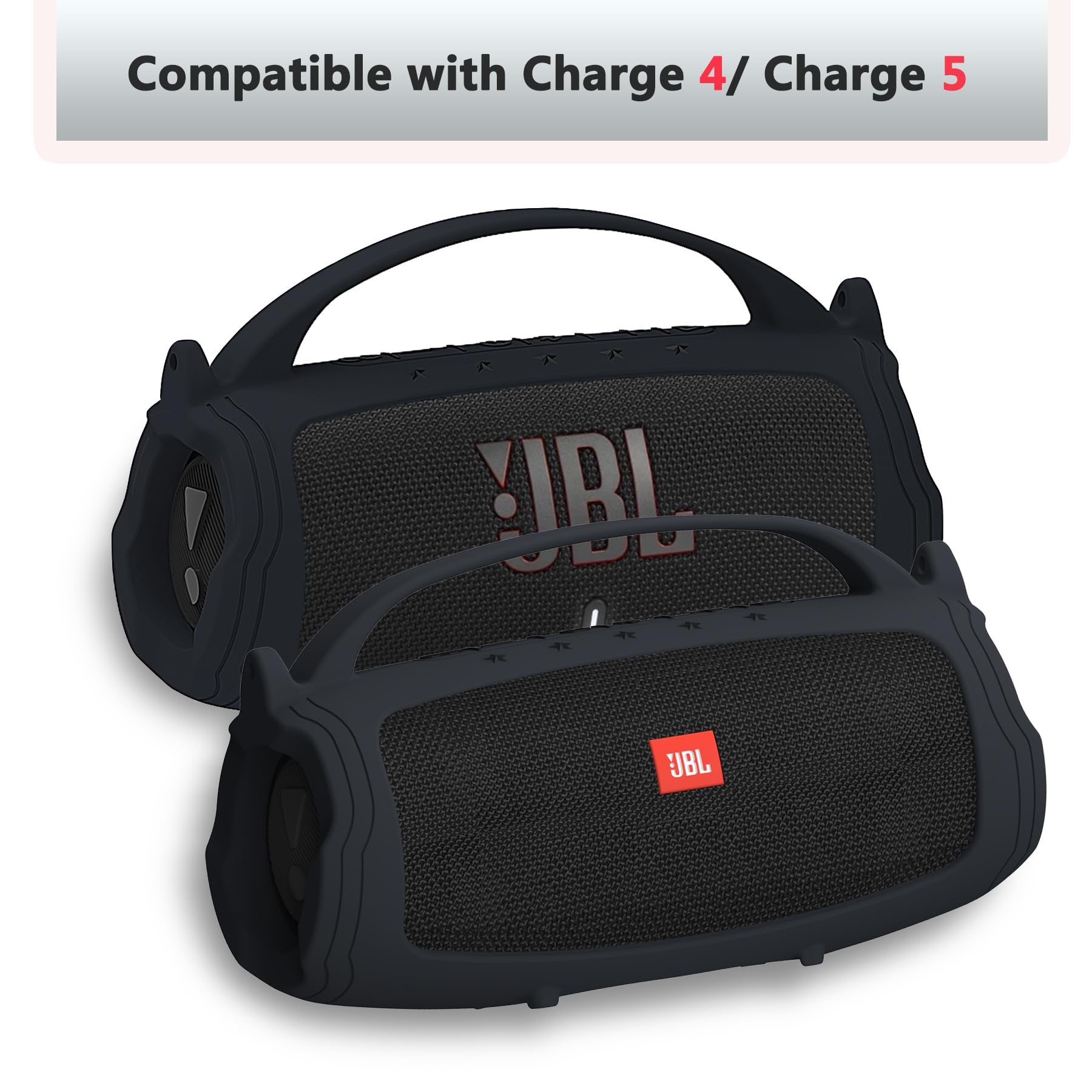 Silicone Cover And Hard Travel Case For Jbl Charge 4 / Charge 5 Portable Bluetooth Speaker Accessories (Black Case, Not For Wi Fi Version)