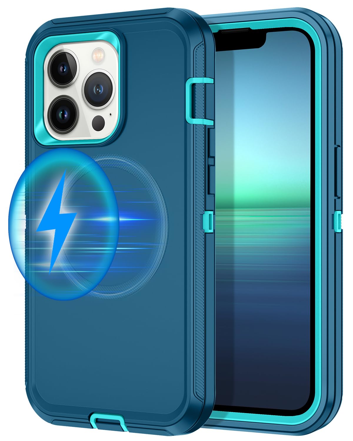 I-HONVA for iPhone 13 Pro Case [Compatible with MagSafe] Shockproof 3-Layer Full Body Protection Rugged Heavy Duty Cover Case fo