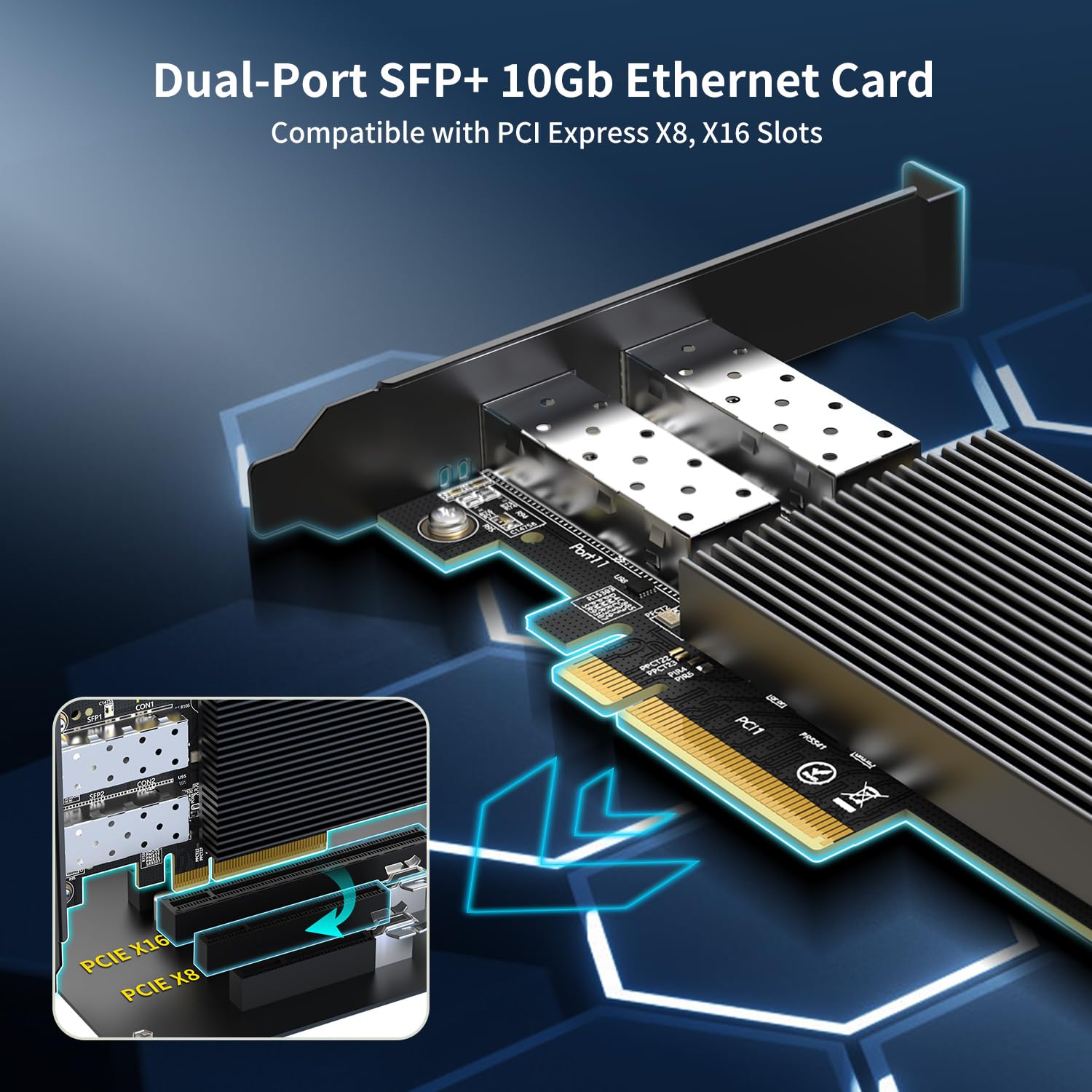 10Gb Ethernet Card With 82599Es (X520 Da2) Controller, Gigaplus 10Gb Pci E Network Card Adapter, Dual Lan Sfp+ Ports, Supports W