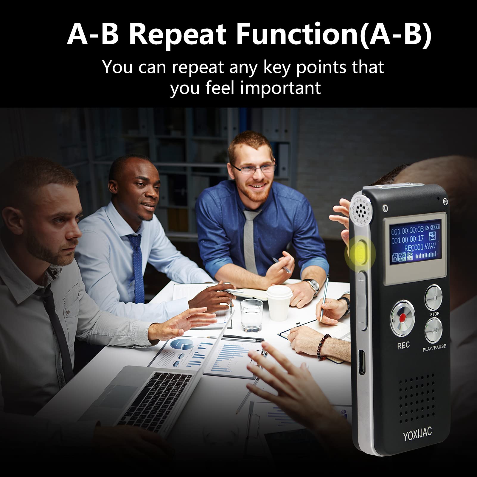 Yoxijac Digital Voice Recorders Voice Activated Recorder For Meeting Lecture 8Gb Audio Recorder Recording Device A B Repeat Port