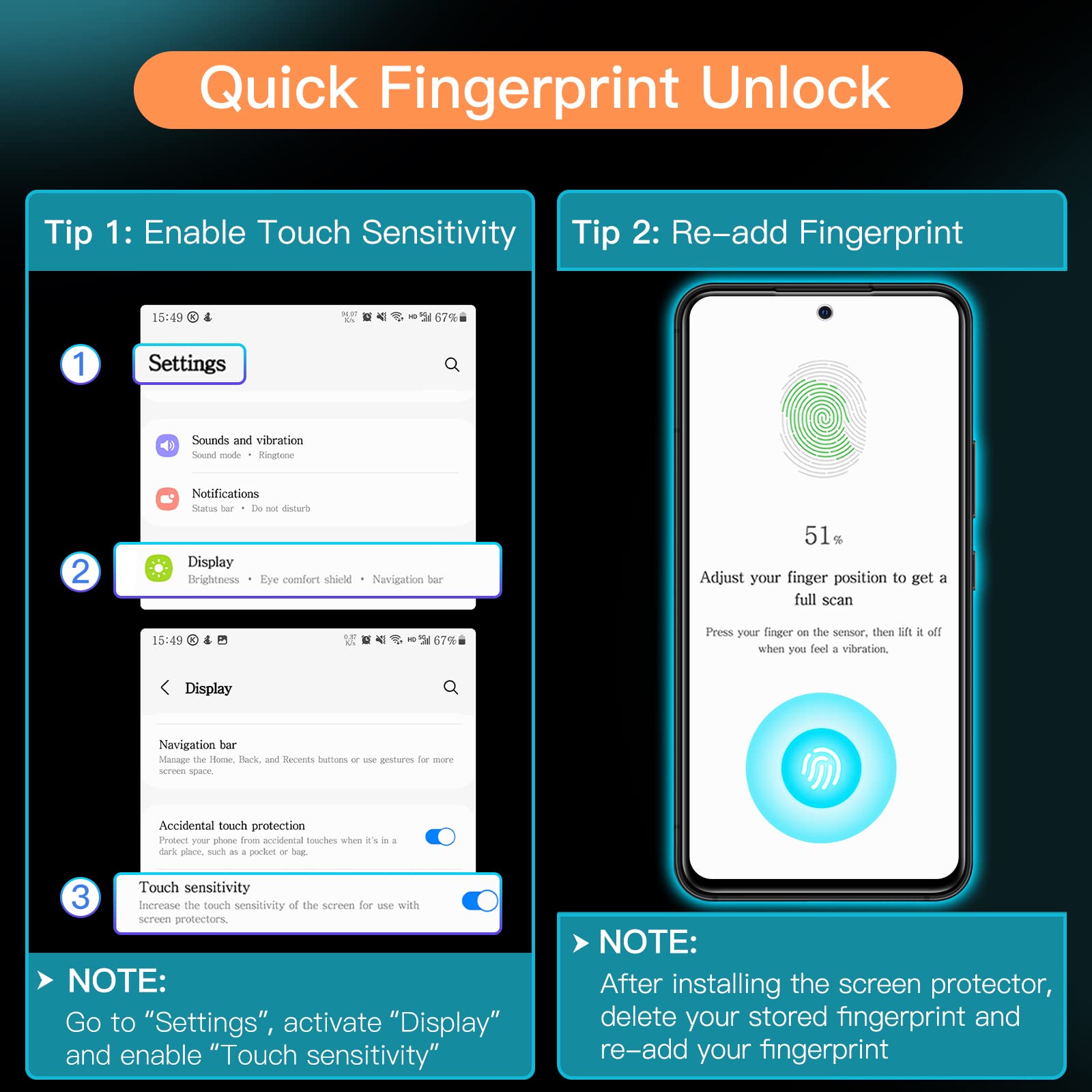 Jetech Screen Protector For Samsung Galaxy A54 5G 6.4 Inch, 9H Tempered Glass Film, Anti Scratch, Hd Clear, 3 Pack