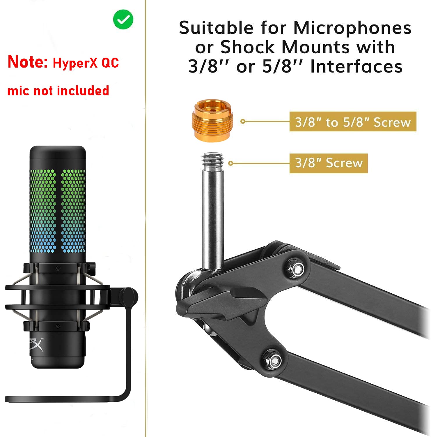 Boom Arm For Hyperx Quadcast Microphone, Adjustable Suspension Mic Scissor Stand, For Studio Recording & Broadcasting Compatible
