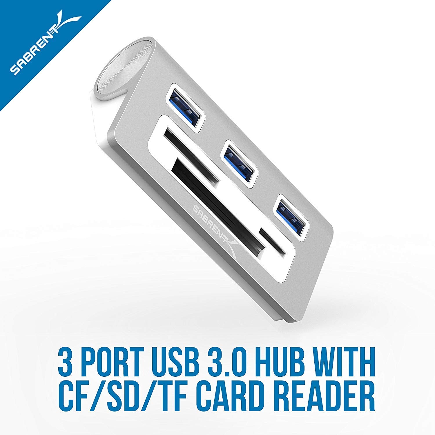 Sabrent Premium 3 Port Aluminum Usb 3.0 Hub With Multi In 1 Card Reader (12 Cable) For Imac, All Macbooks, Mac Mini, Or Any Pc (