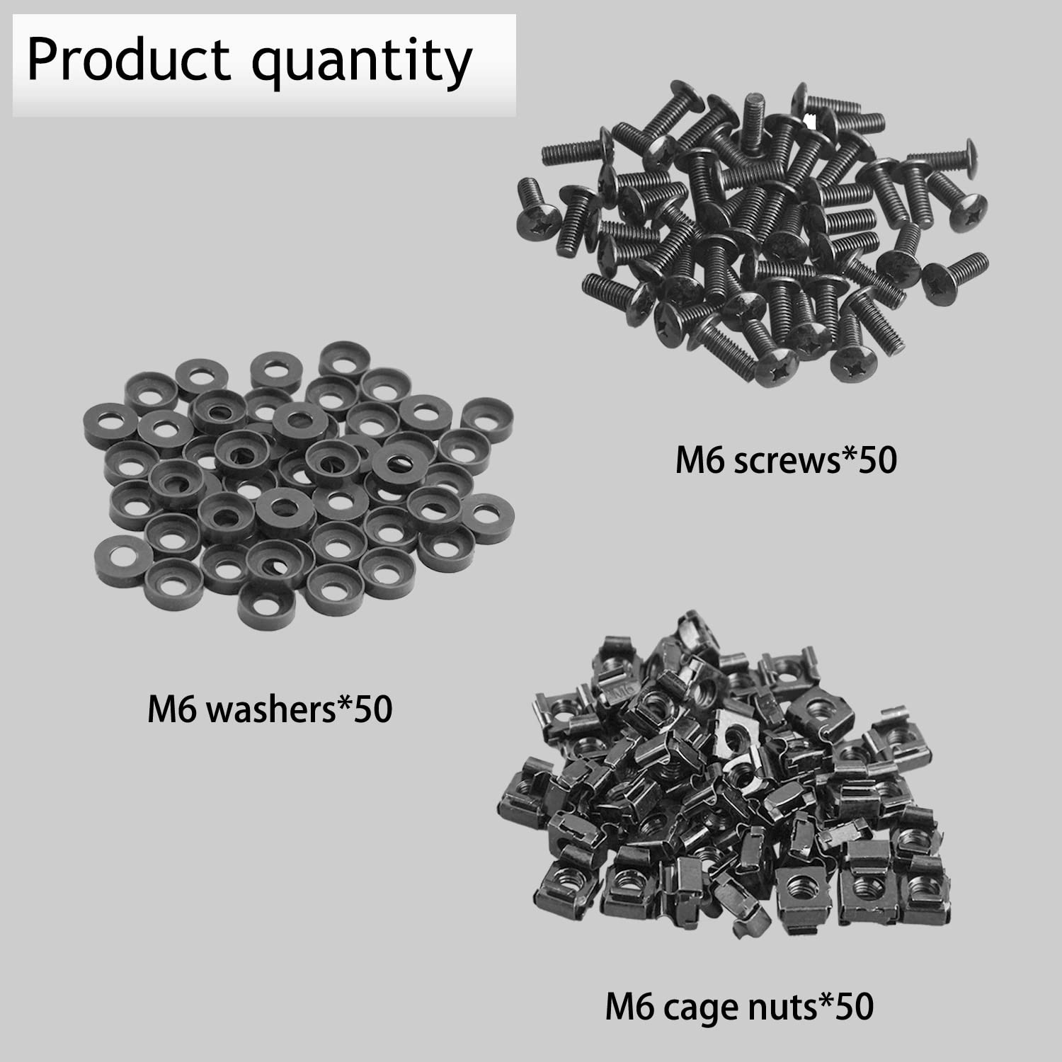 Leadrise 50 Pack M6 X 16Mm Computer Rack Mount Cage Screws And Nuts & Washers For Rack Mount Server Cabinet, Rack Mount Screw Ca