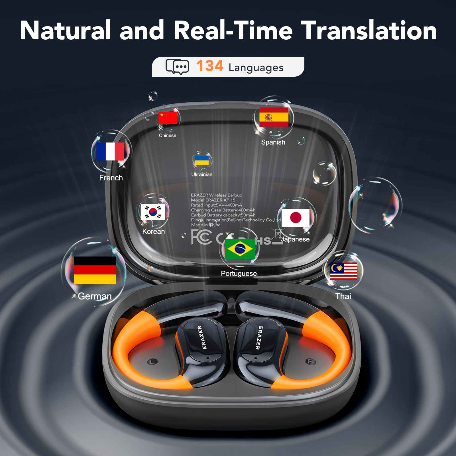 Ai Translation Earbuds Real Time, Ows Real-Time Translator Earbuds For 134 Languages Lcd Touch Screen, Two Way Translation Headp