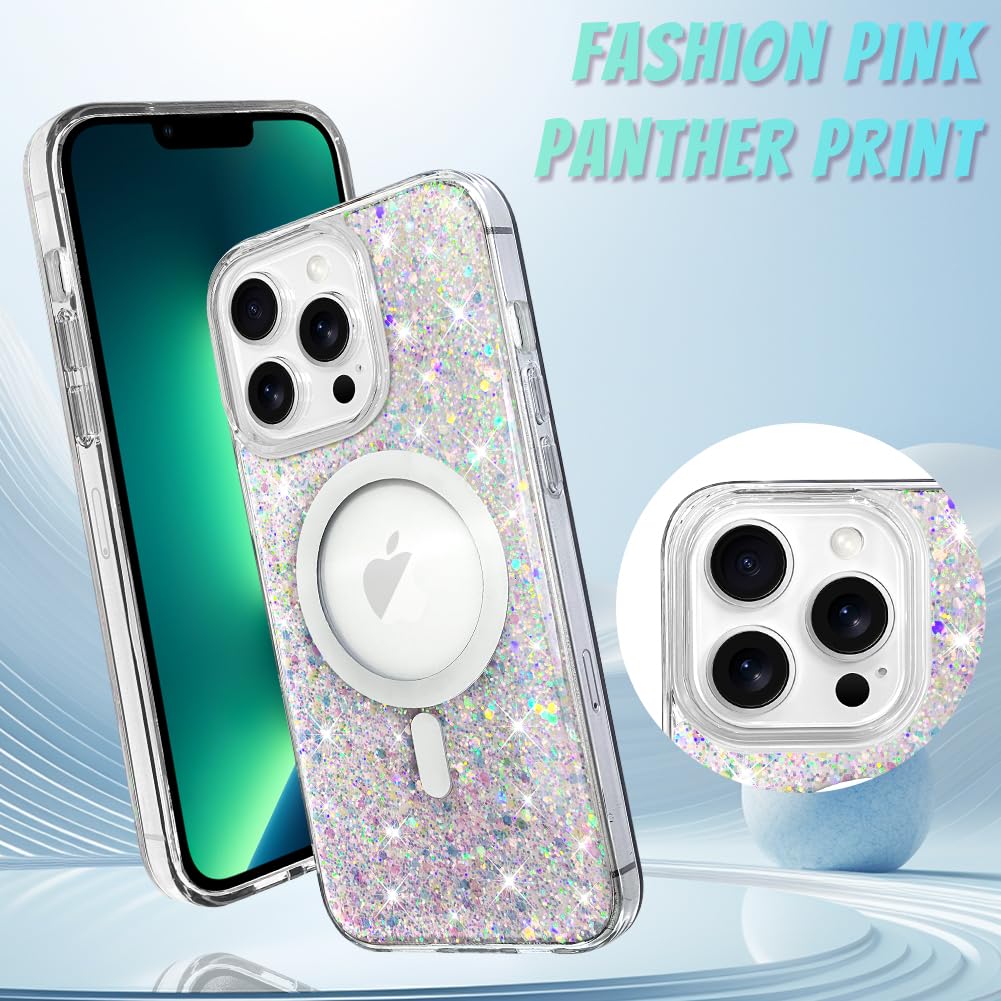 Bonoma For Iphone 13 Pro Max Case, Sparkly Glitter Bling Back, Magnetic Support For Magsafe Shockproof Case, Crystal And Clear H