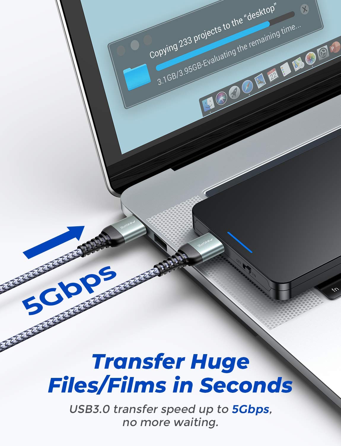 Ainope [2 Pack] Usb 3.0 Cable, Usb To Usb Cable, Usb A Male To Male Cable [3.3Ft+ 3.3Ft] [Never Rupture] Double End Usb Cord Com