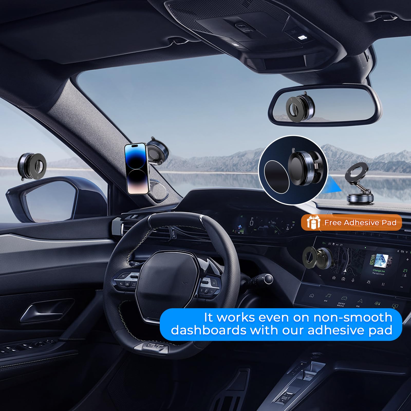 Jfchsk Vacuum Magnetic Phone Holder, Compatible With Magsafe Iphone And All Smartphones, Car/Gym/Kitchen/Mirror/Smooth Surface,