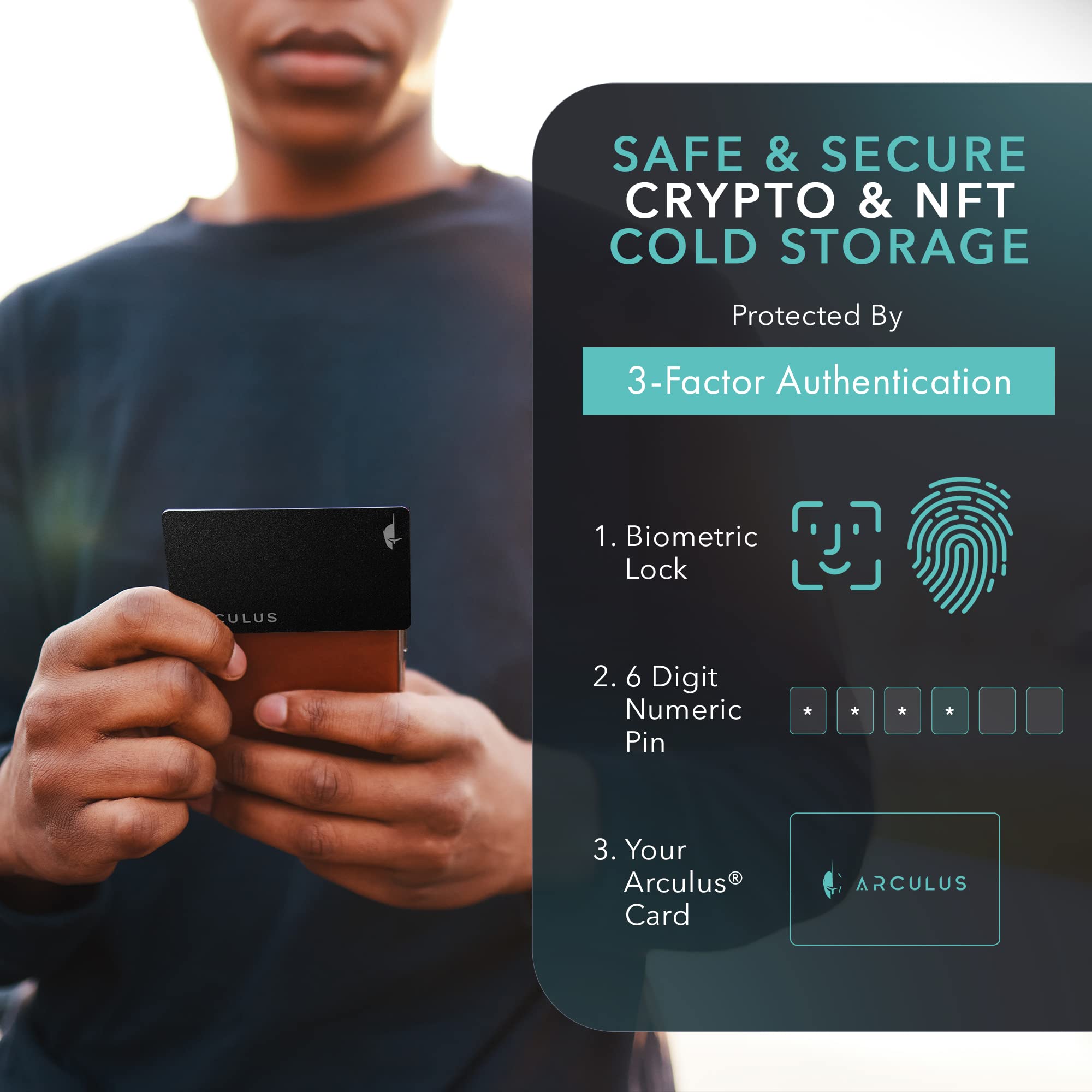 Arculus� Crypto Cold Storage Wallet, Secure Bitcoin Wallet, Crypto Hardware Wallet For Nfts, Ethereum, Bitcoin, Cardano & Other Cryptocurrencies, 3 Factor Authentication, Black